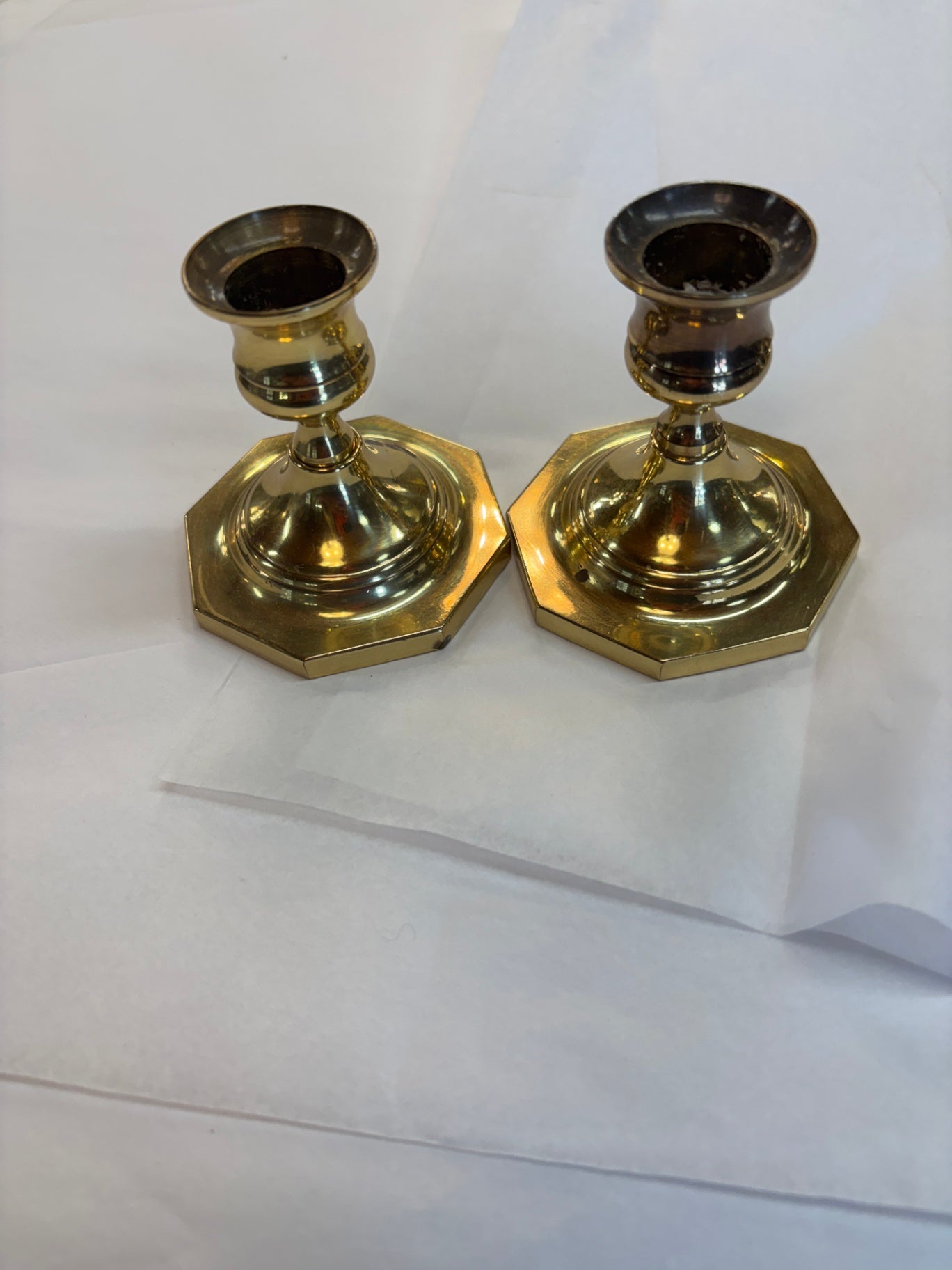 Vtg Solid Brass Candlestick Octagonal Base 3"