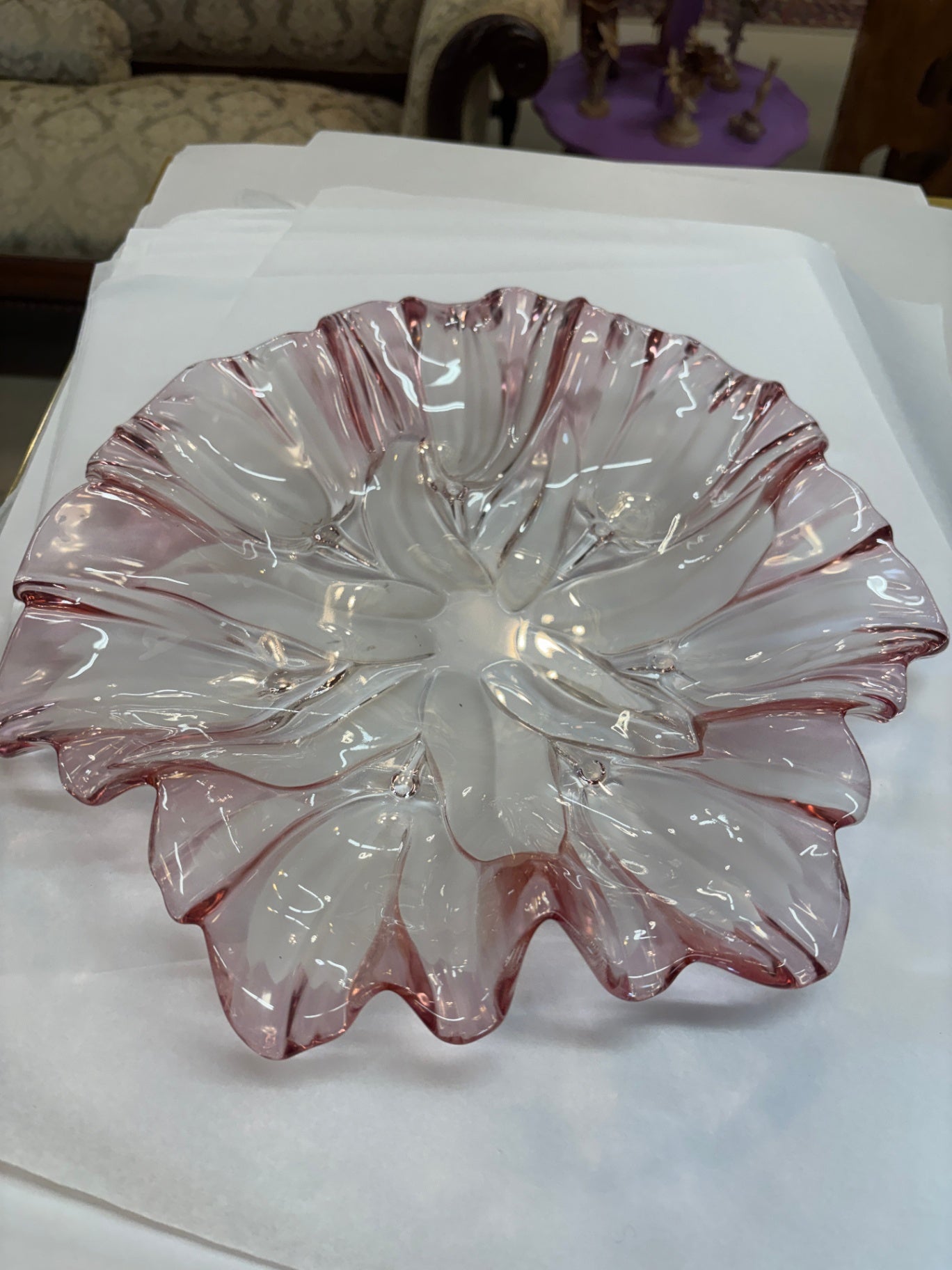 Mikasa Crystal Tulips Pink Frosted Plate 9 inch German Walther Glass