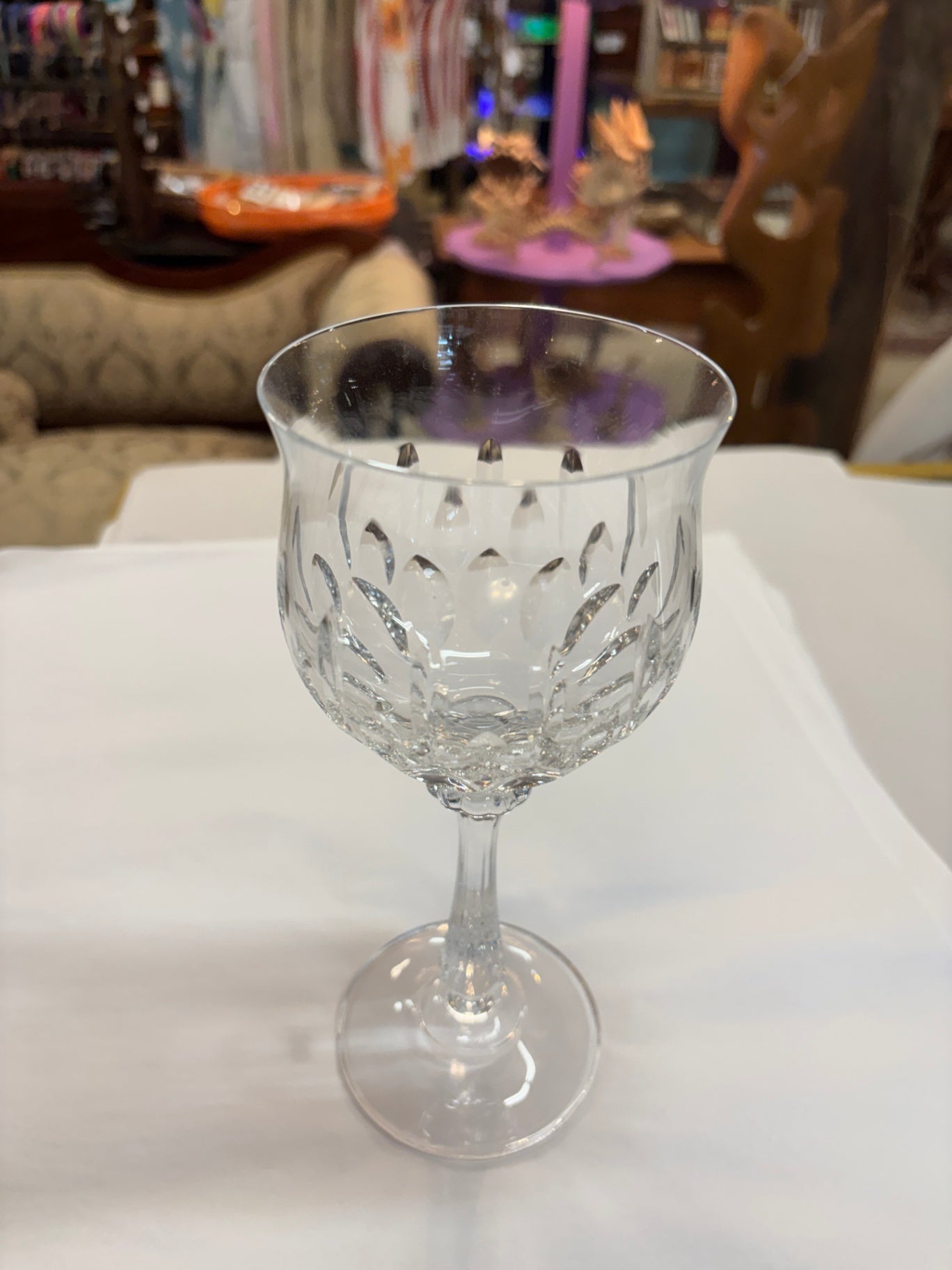 Set of 4 Vintage Cut Crystal Wine Goblets with Fan & Olive Cut Pattern