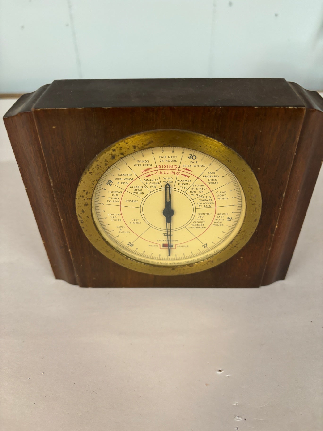  vintage Taylor Instrument Companies "Stormoguide" barometer housed in a wooden case