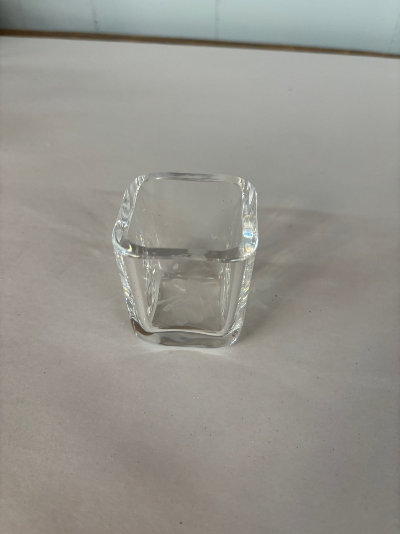 Orrefors etched crystal square vase/candle holder