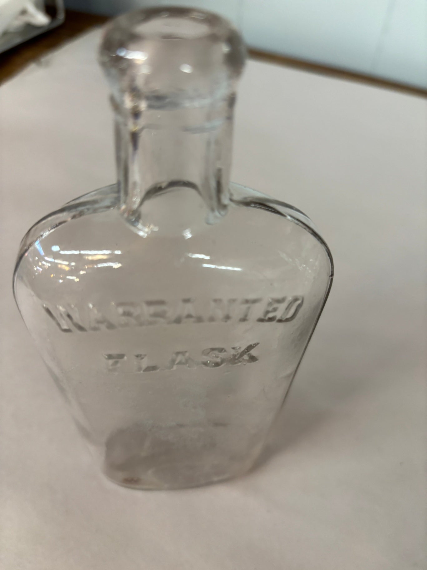 Vintage Clear GGlass "Warranted Flask" Whiskey Bottle