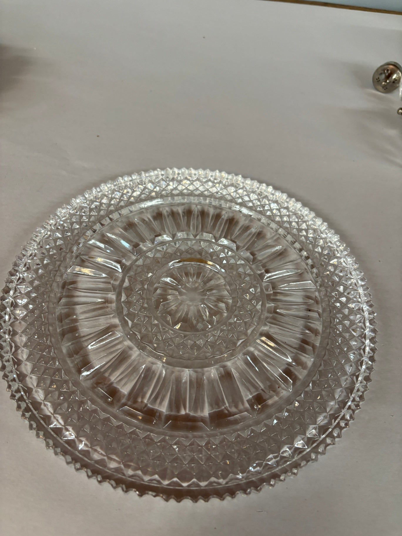 LEAD CRYSTAL CUT SUNBURST 9” CAKE CANDLE PLATE GORGEOUS DISPLAY DECOR