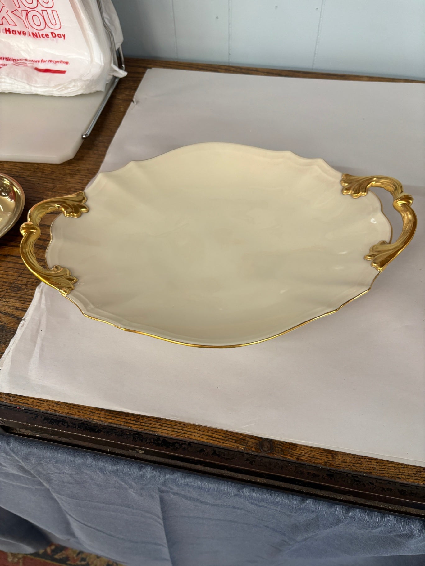 Vintage Lenox Ivory Porcelain Handled Serving Bowl with 24K Gold Trim –
