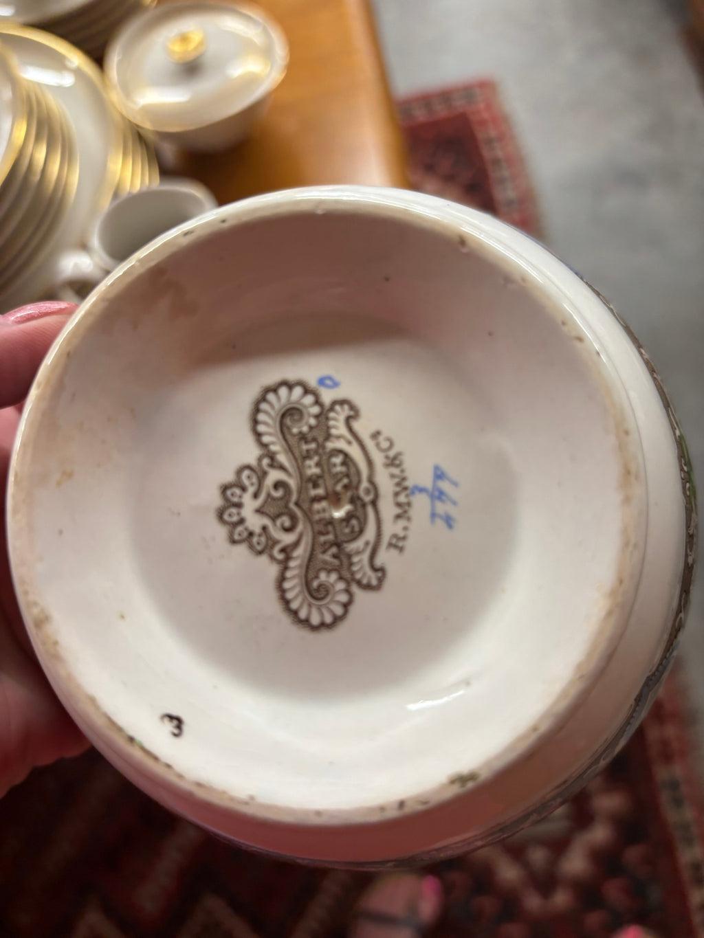 Antique tea bowl in the Albert Star pattern, produced by Ridgway & Morley in England around 1842