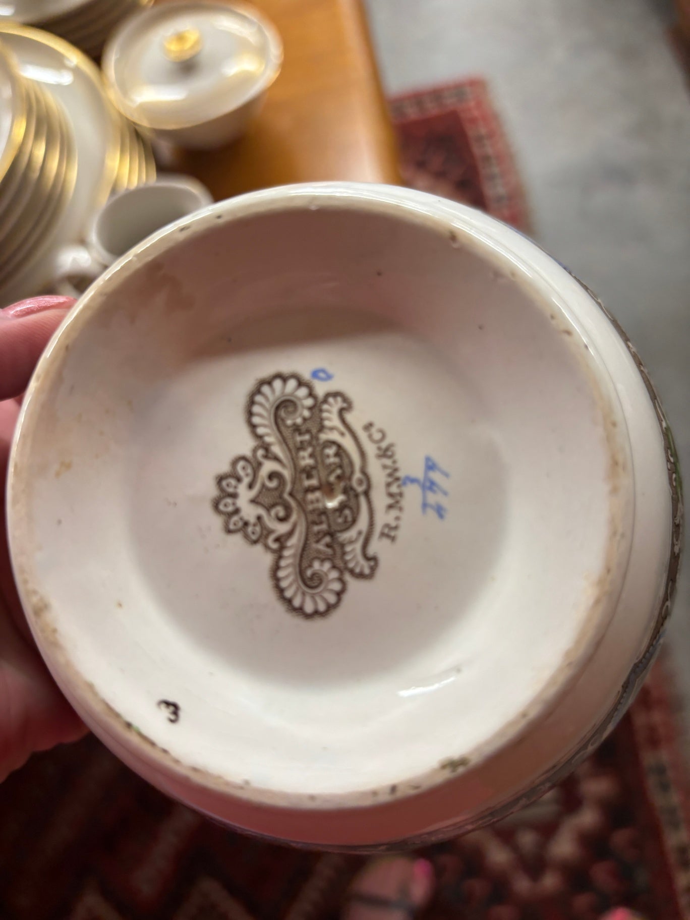 Antique tea bowl in the Albert Star pattern, produced by Ridgway & Morley in England around 1842