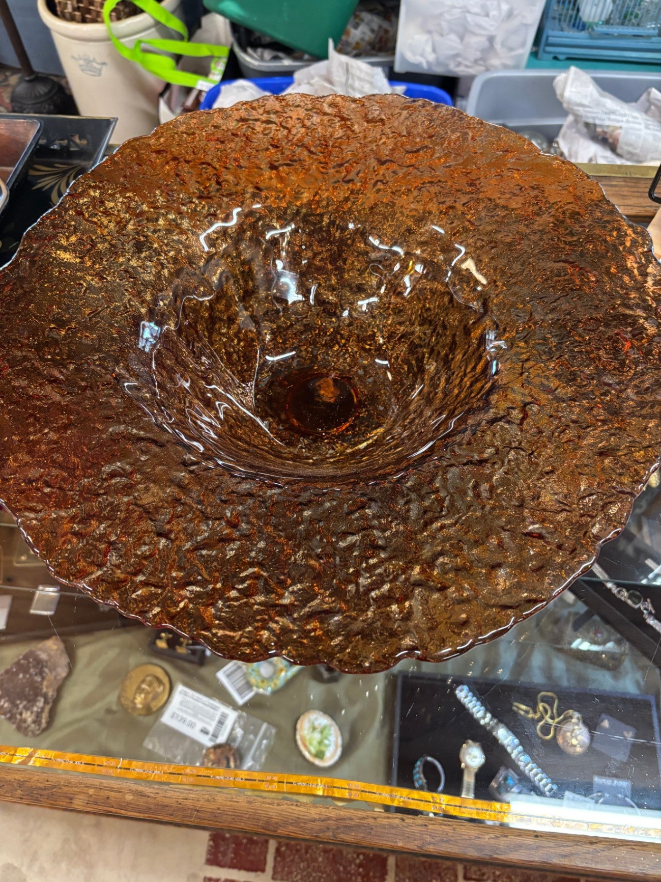 Mid-Century Modern textured art glass centerpiece bowl