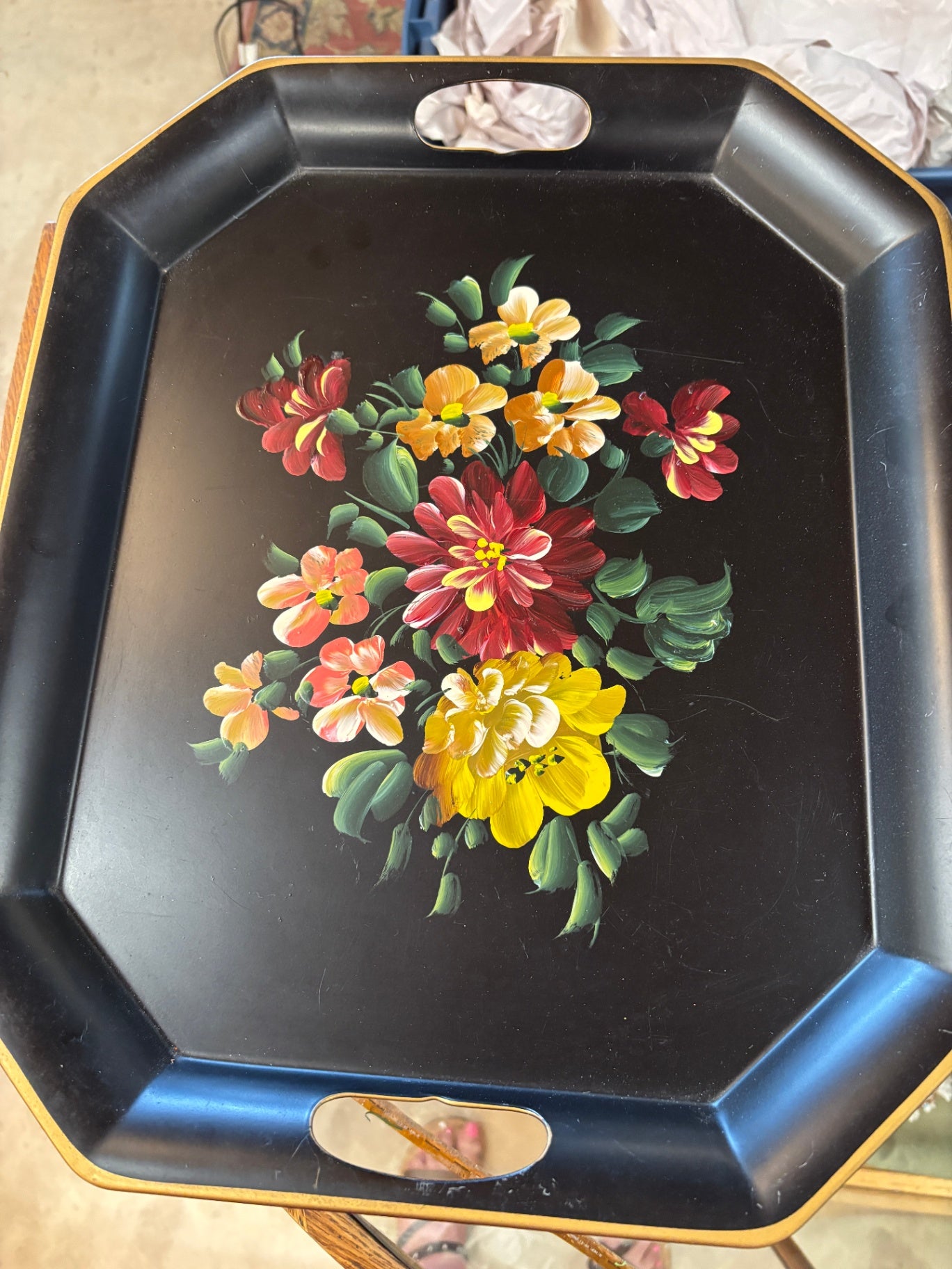 Lacquered Wood Tray Hamd Painted