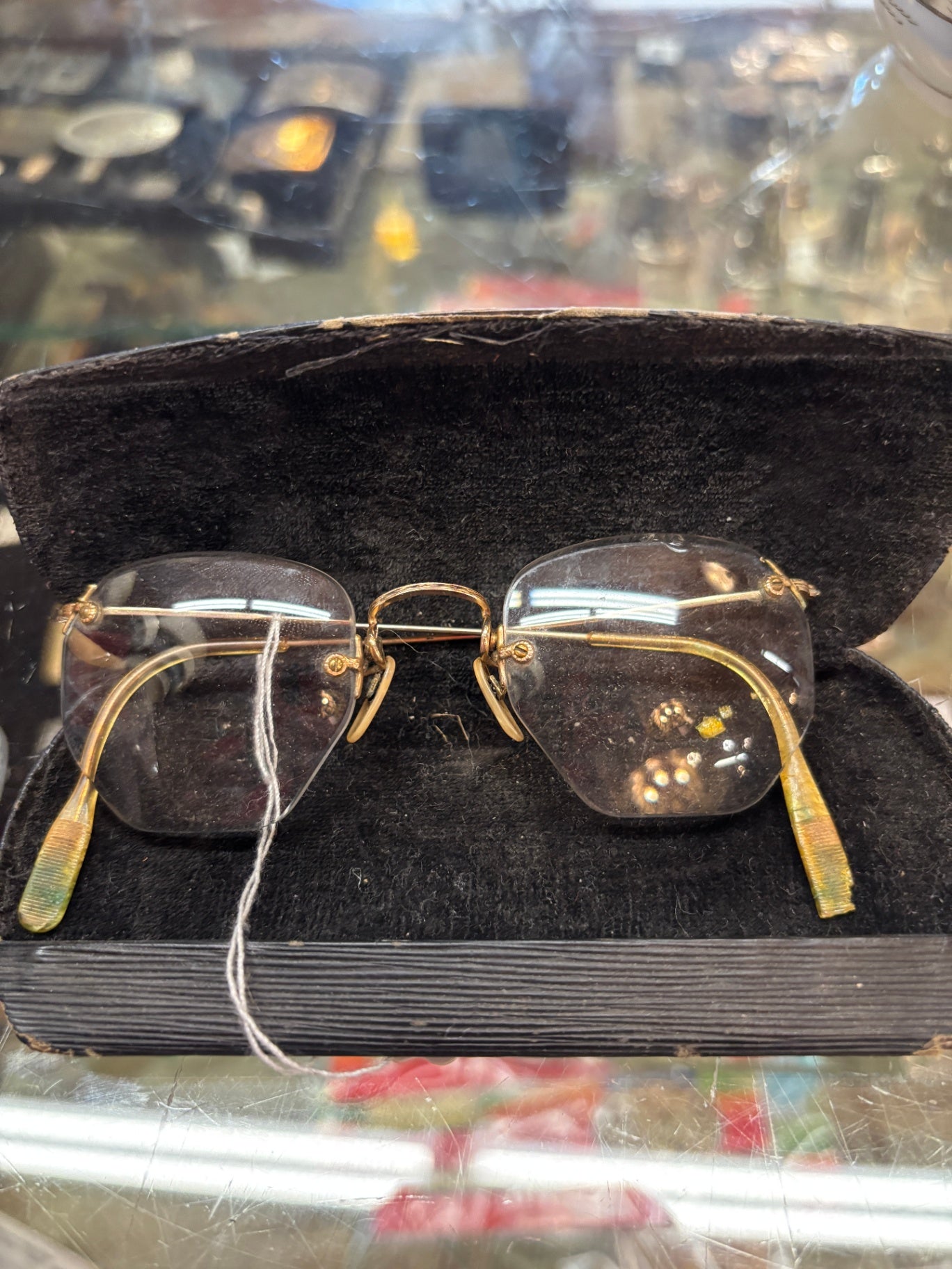 Shur-On Wurzburg Optical Co antique rimless pince-nez eyeglasses