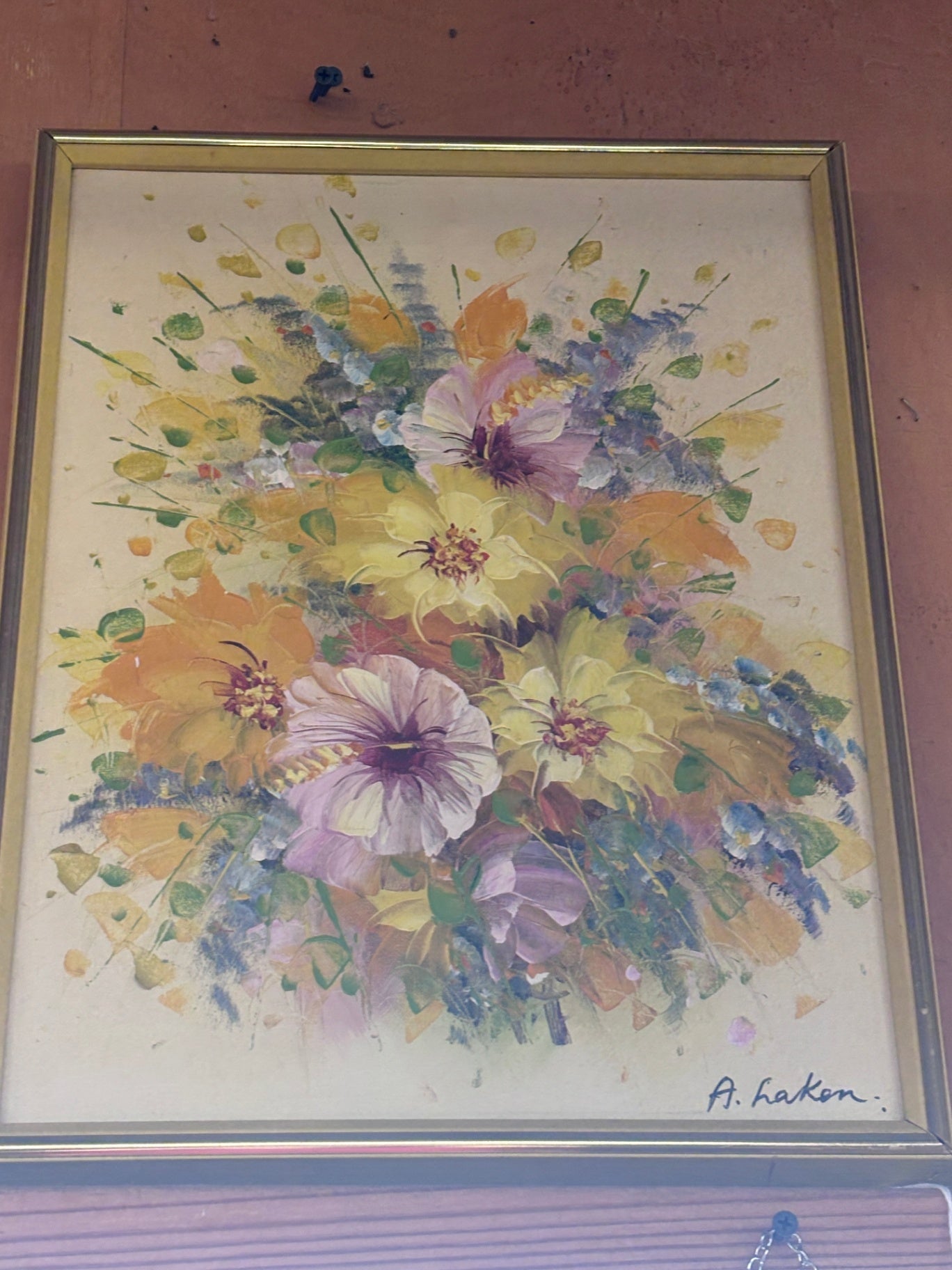 Vintage Signed "A. Hakan" Floral Still Life Oil Painting – Impressionist Bouquet