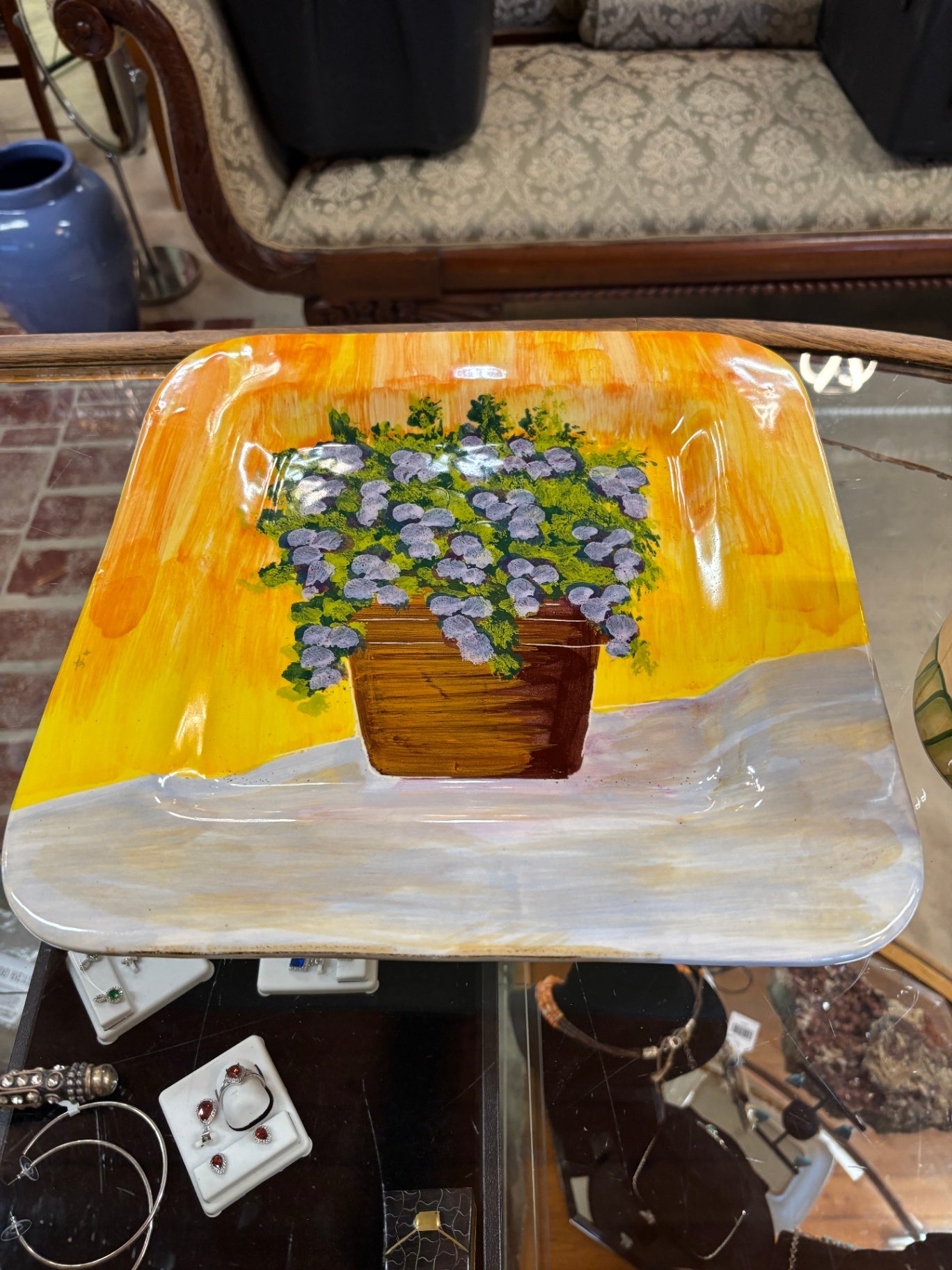 Vietri Hand-Painted Italian Pottery Square Serving Platter – Floral Planter Design