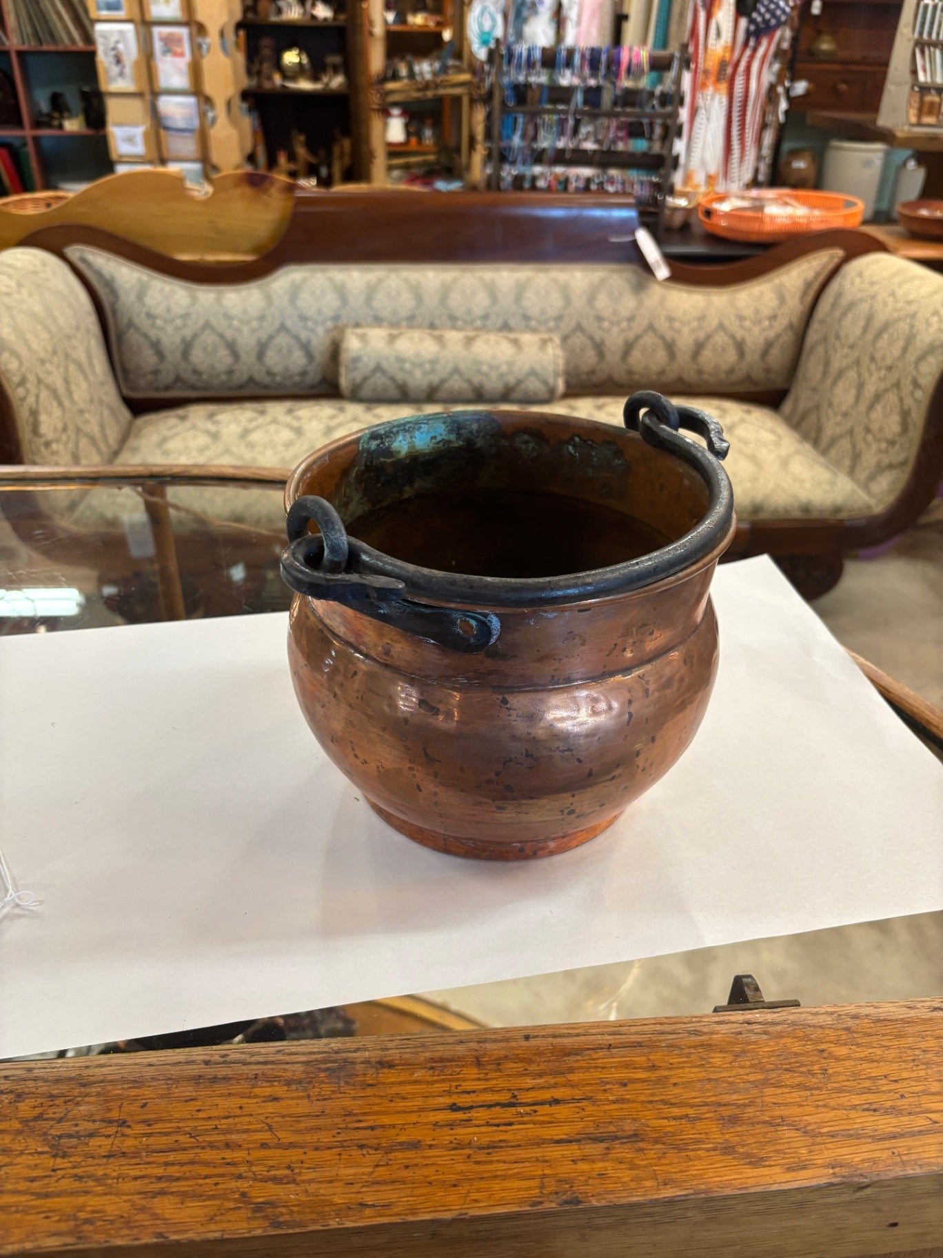 Antique copper cauldron pot