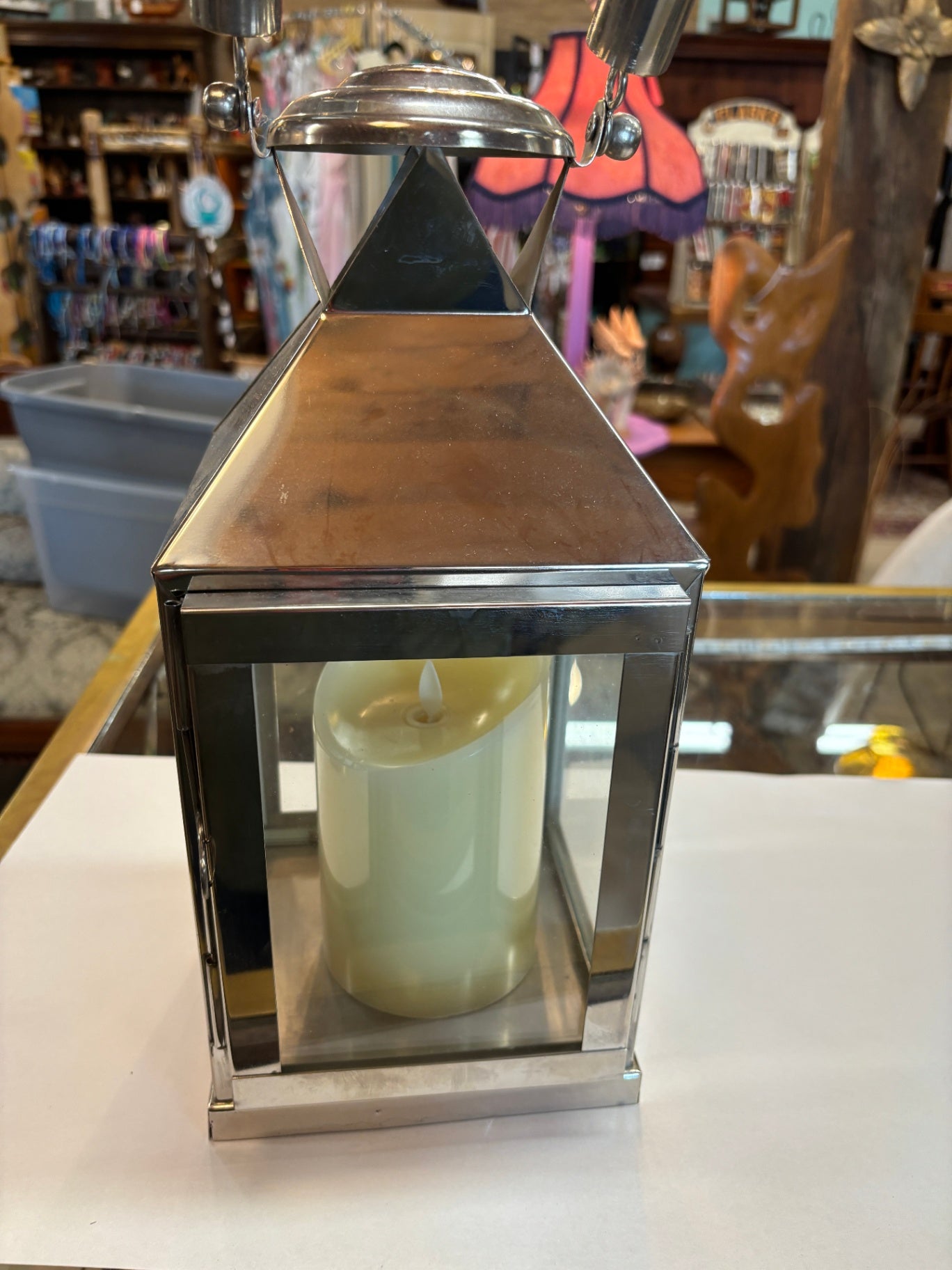 Large Silver Candle Lantern Stainless Steel  Rope Handle
