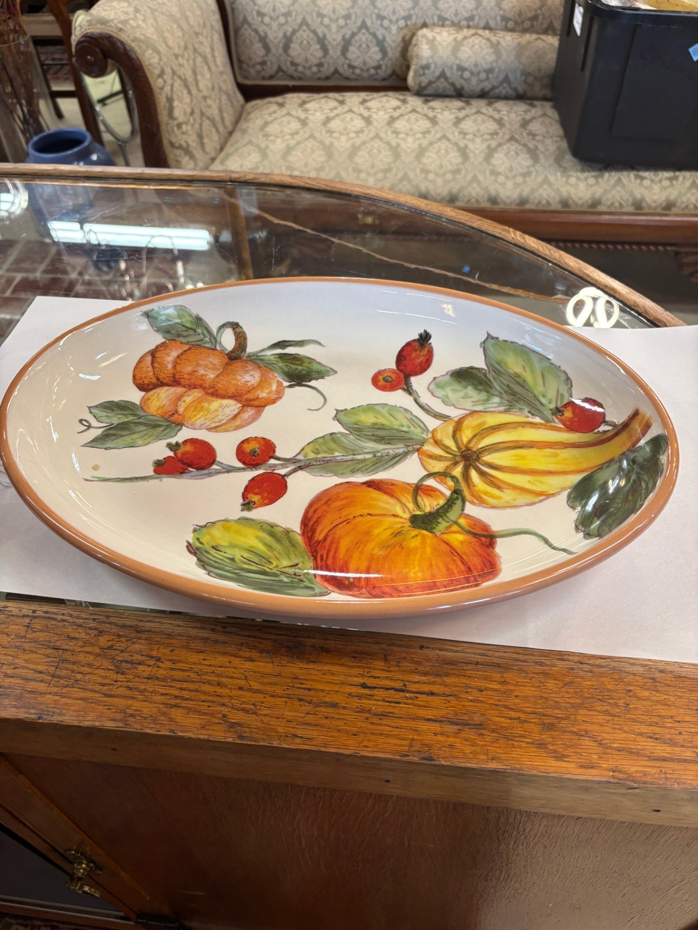 Large Oval Ceramic Italian Bowl Pumpkin Squash 