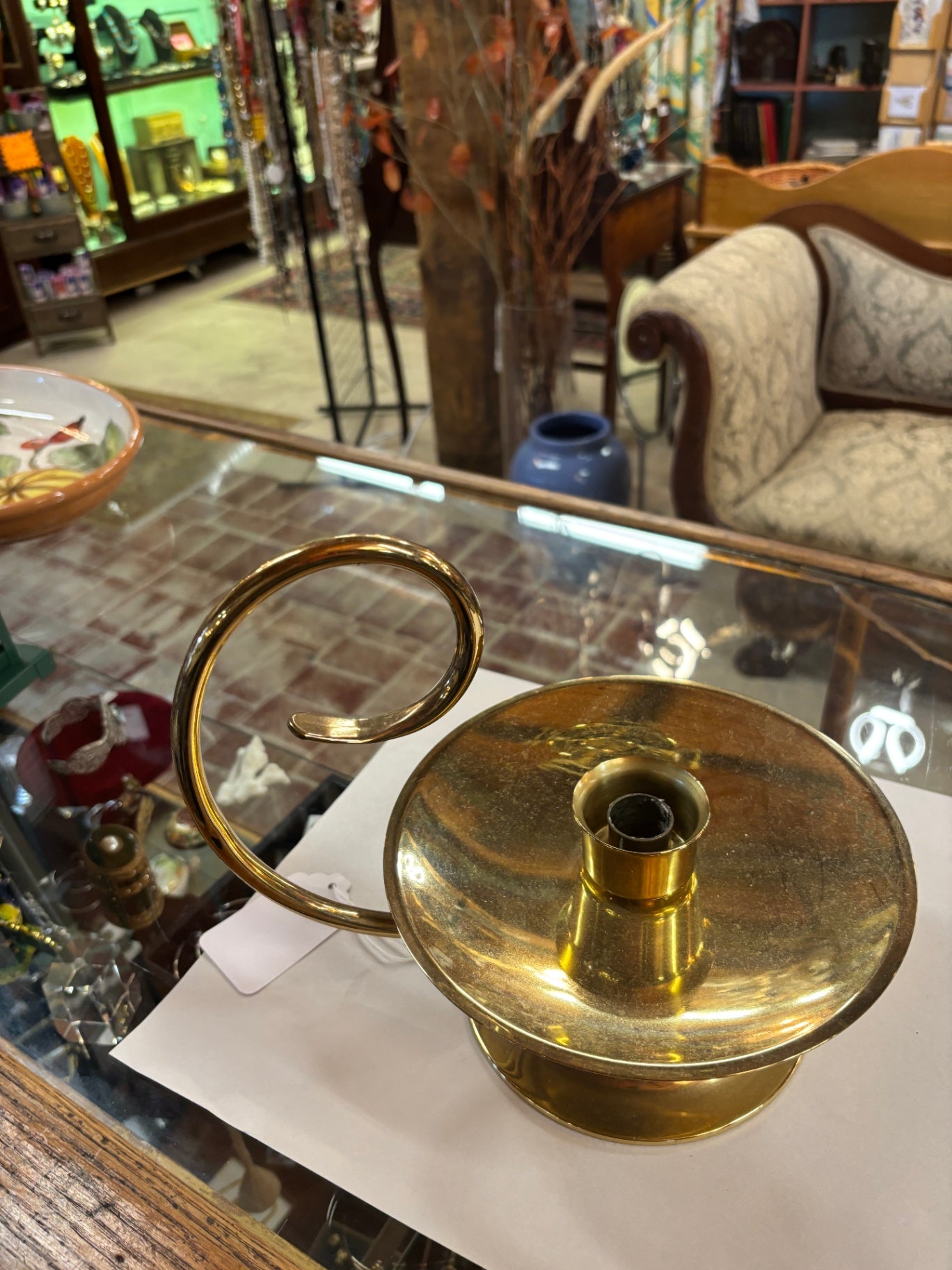 Vintage Baldwin Large Forge Brass Chamber Candle Holder with Curved Handle