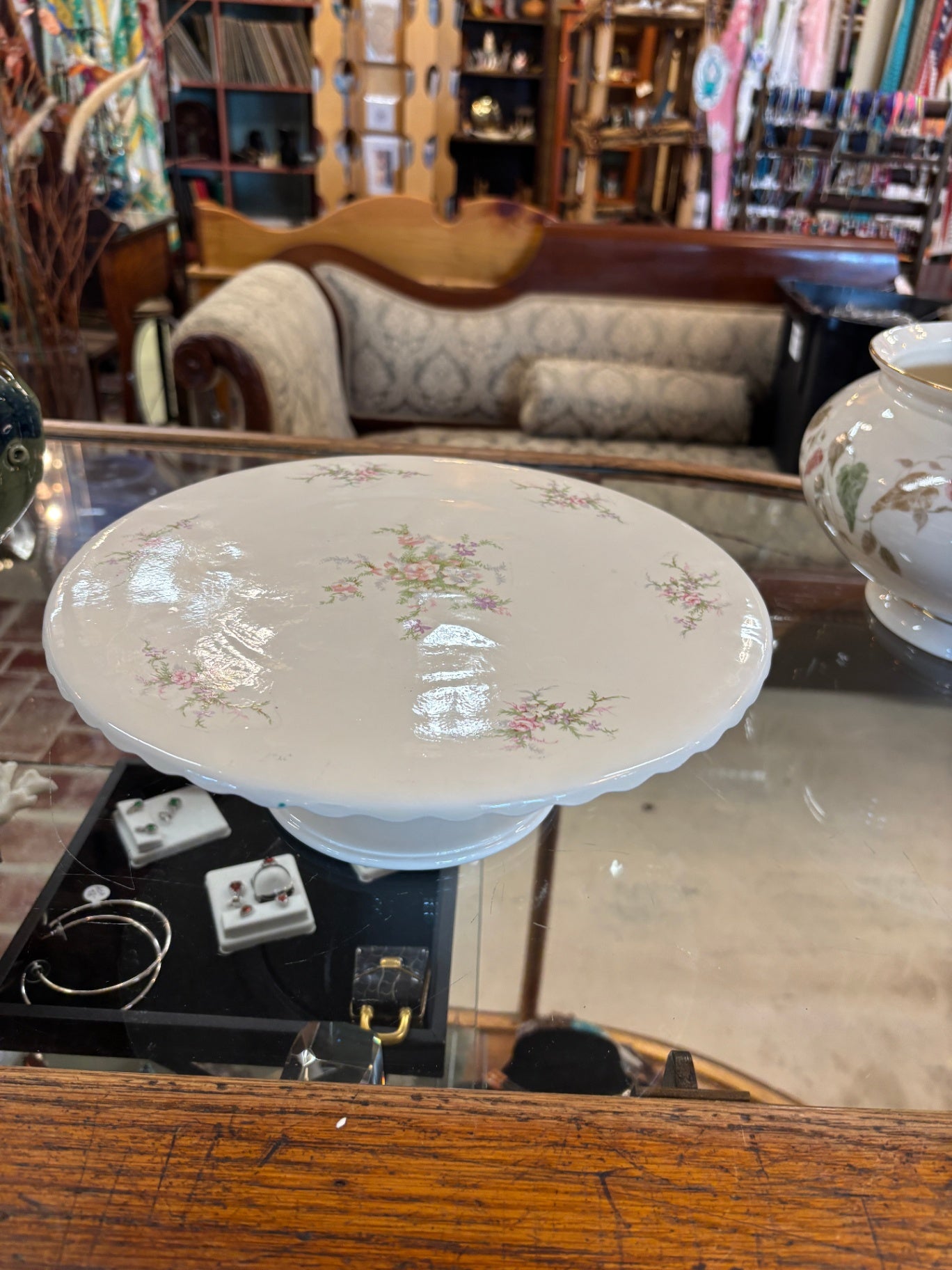 Vintage Holland Floral Porcelain Pedestal Cake Stand