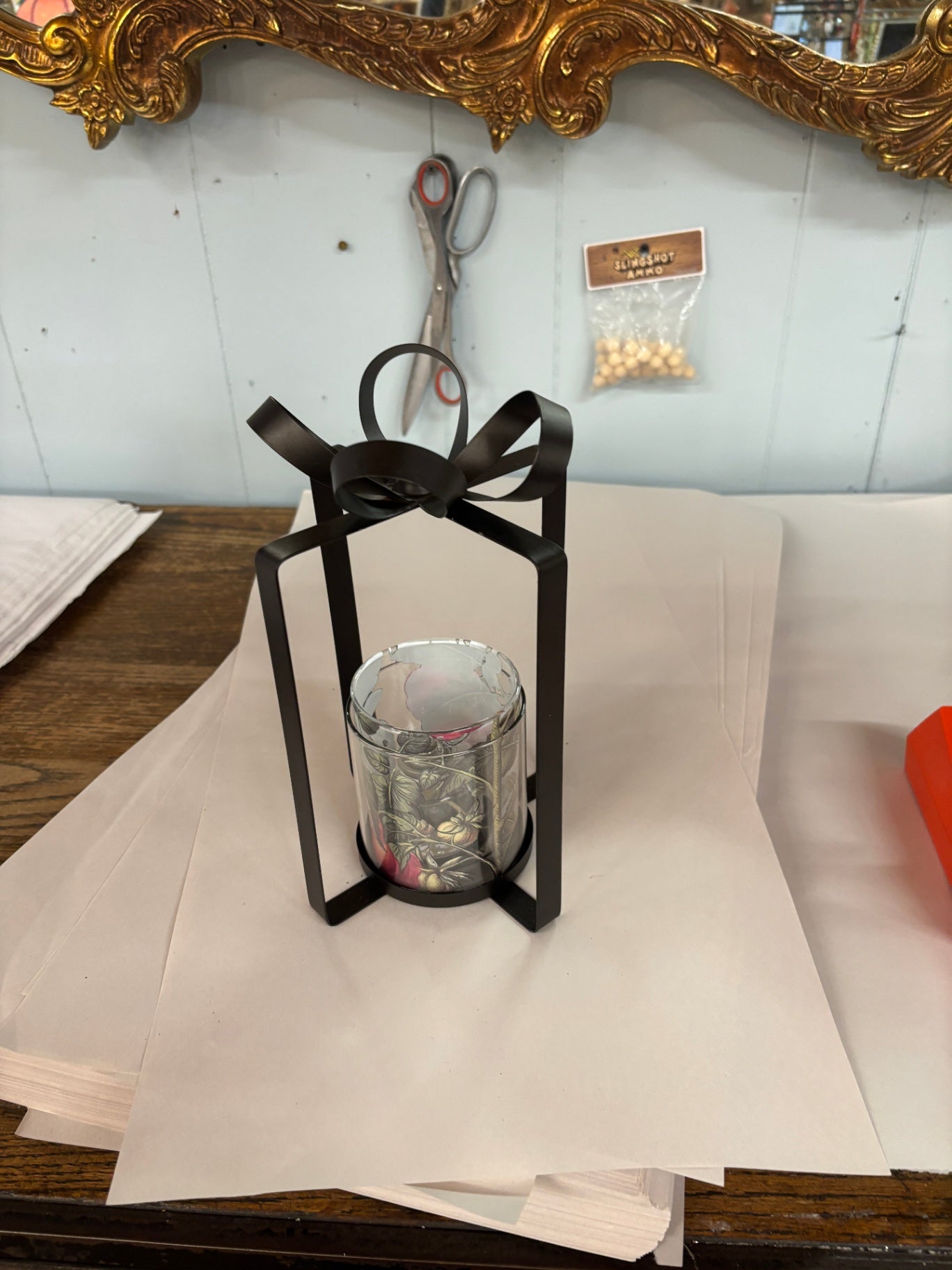 Metal Bow Lantern With Glass