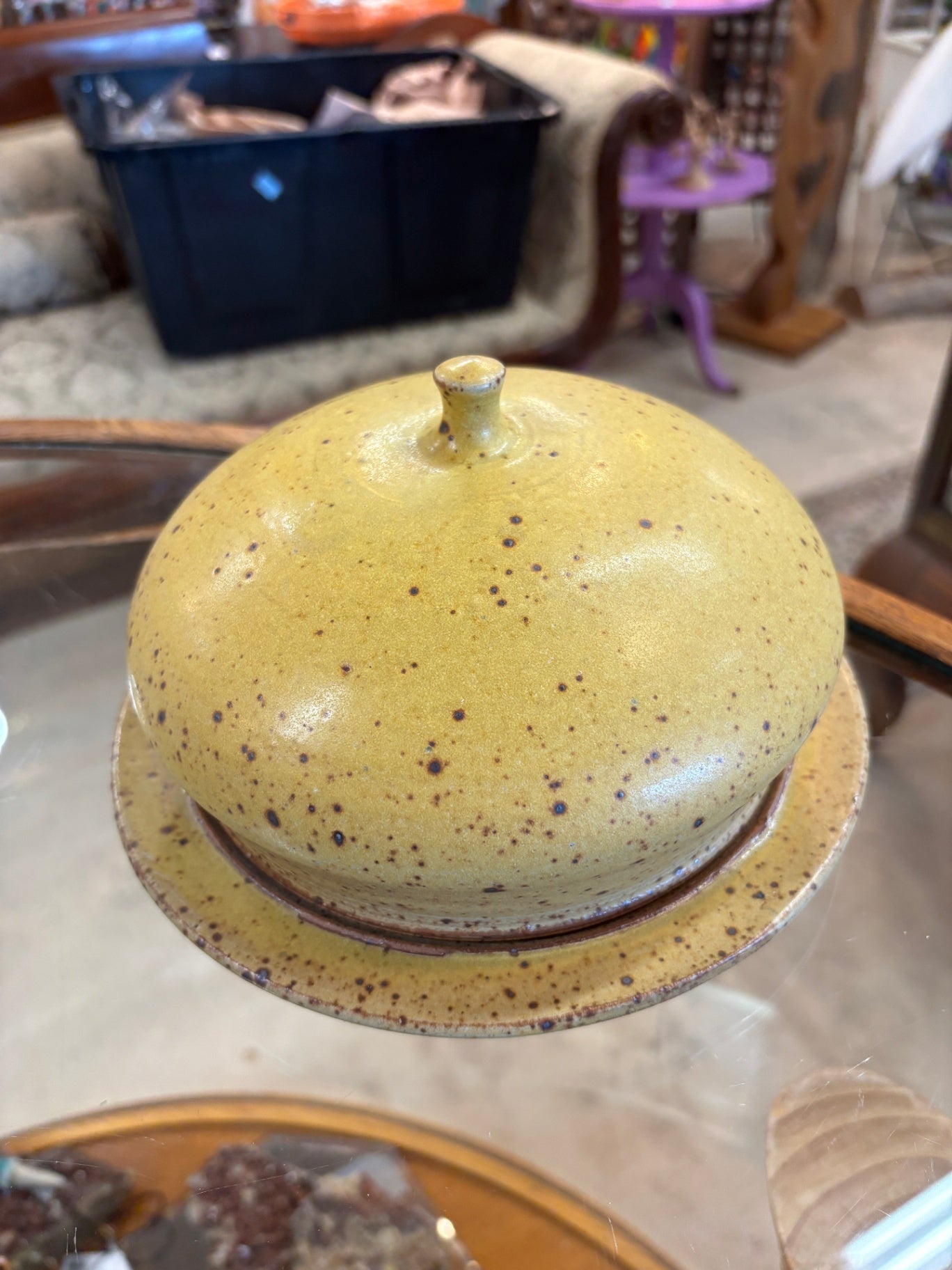 Vintage Stoneware Pottery Covered Cheese or Butter Dish