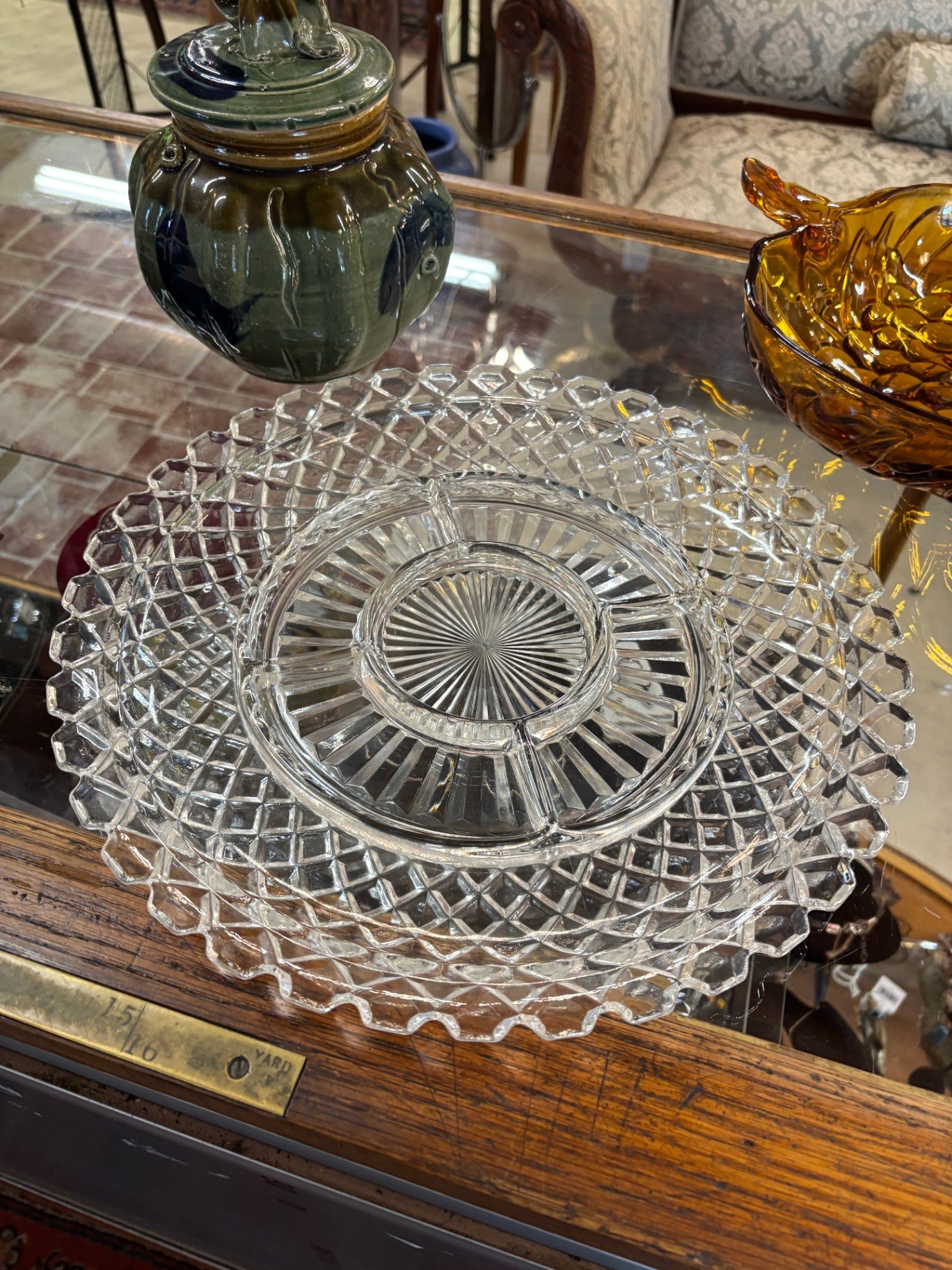 Vintage Anchor Hocking "Waterford" (Waffle Pattern) 14-Inch Round 6-Part Divided Relish Platter