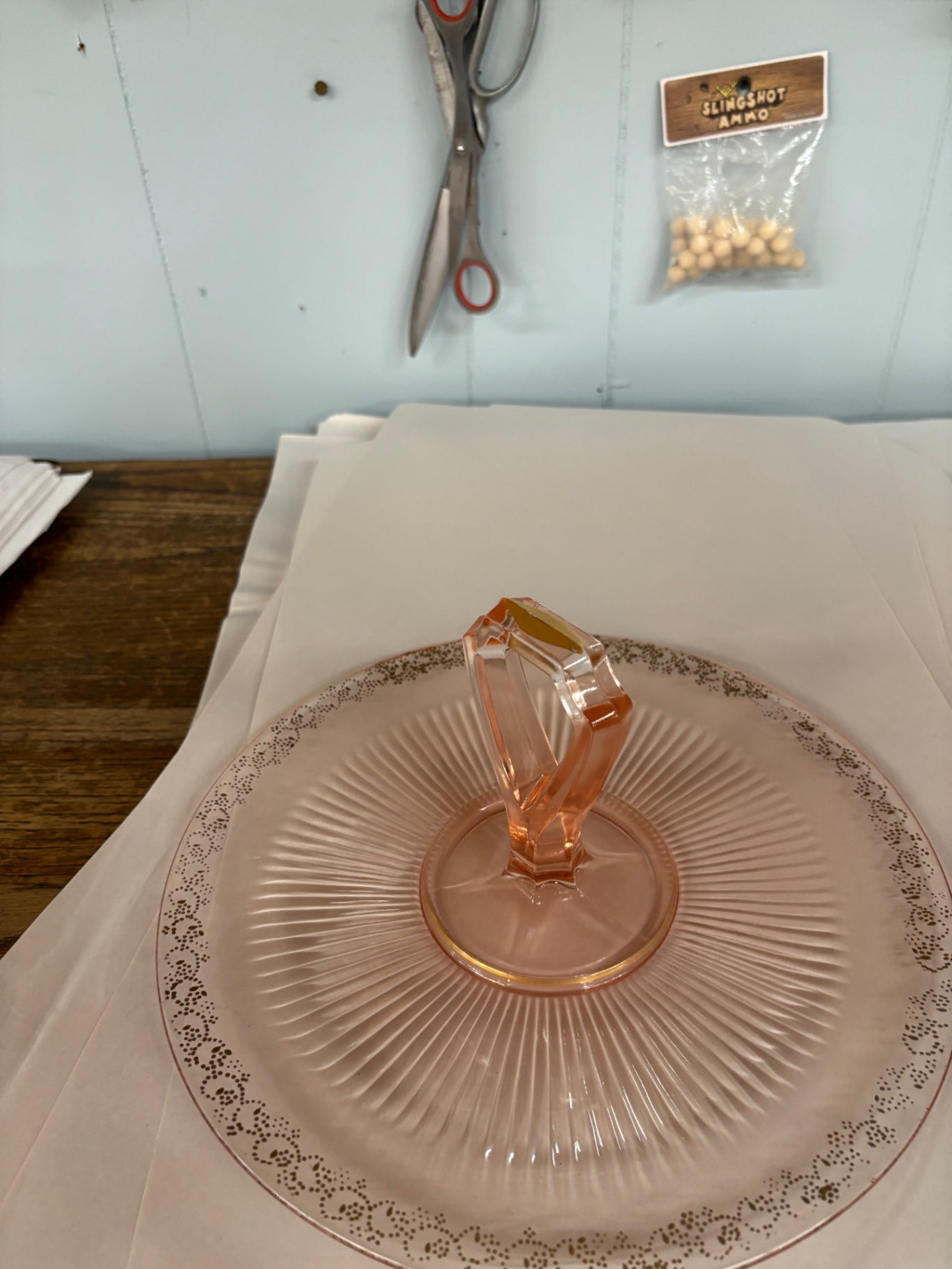 Pink Depression Glass Sandwich Tray Center Handle 1930's by Anchor Hocking
