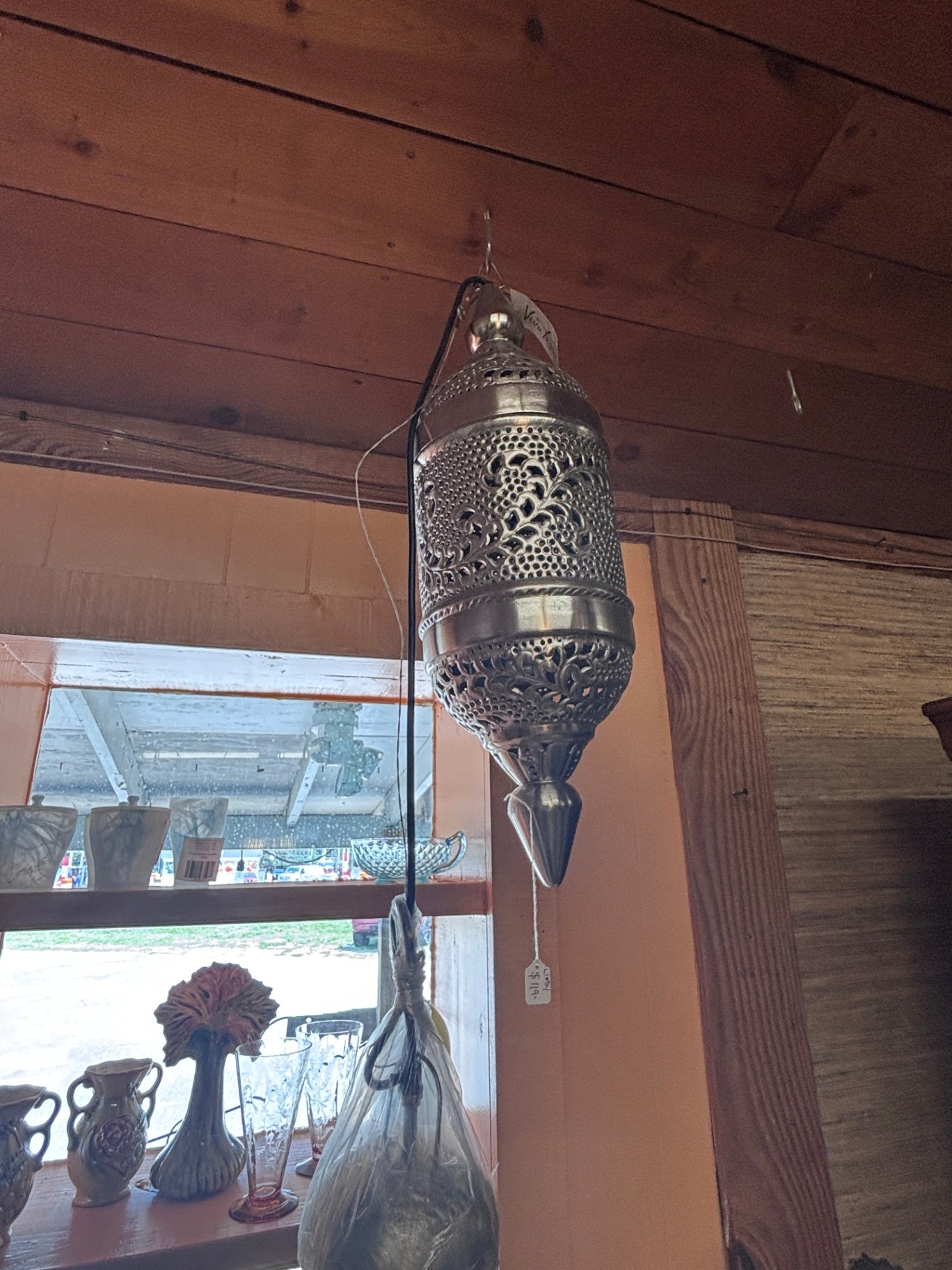 Moroccan?/Moorish pierced metal hanging lantern