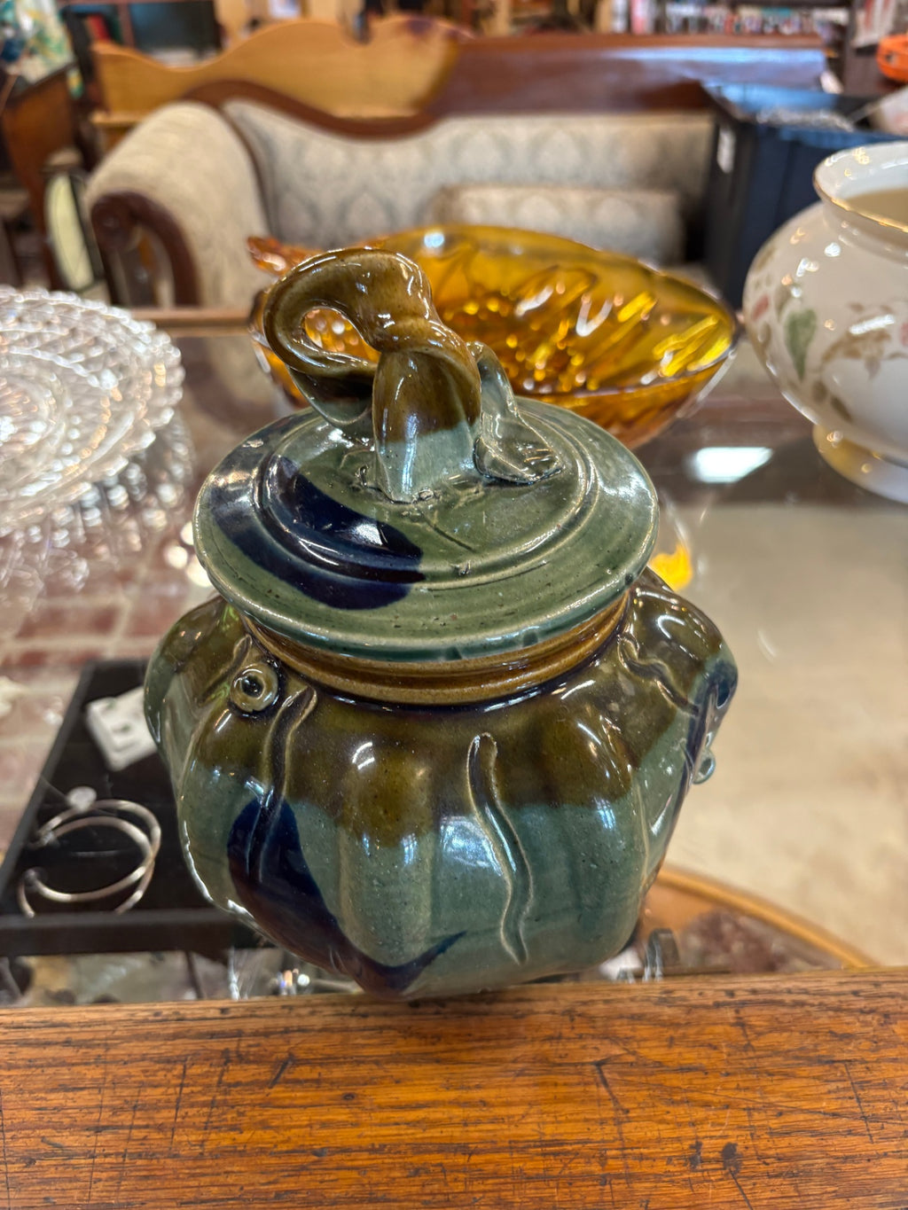 Handcrafted Studio Pottery Lidded Jar with Sculptural Loop Finial Signed