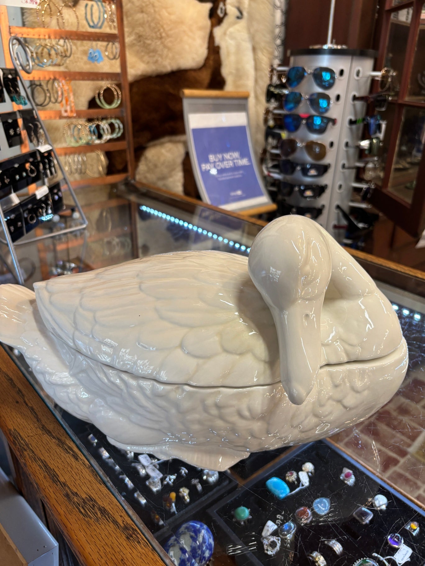 Mid Century Swan Goose Tureen Centerpiece Large White Porcelain Ceramic Duck