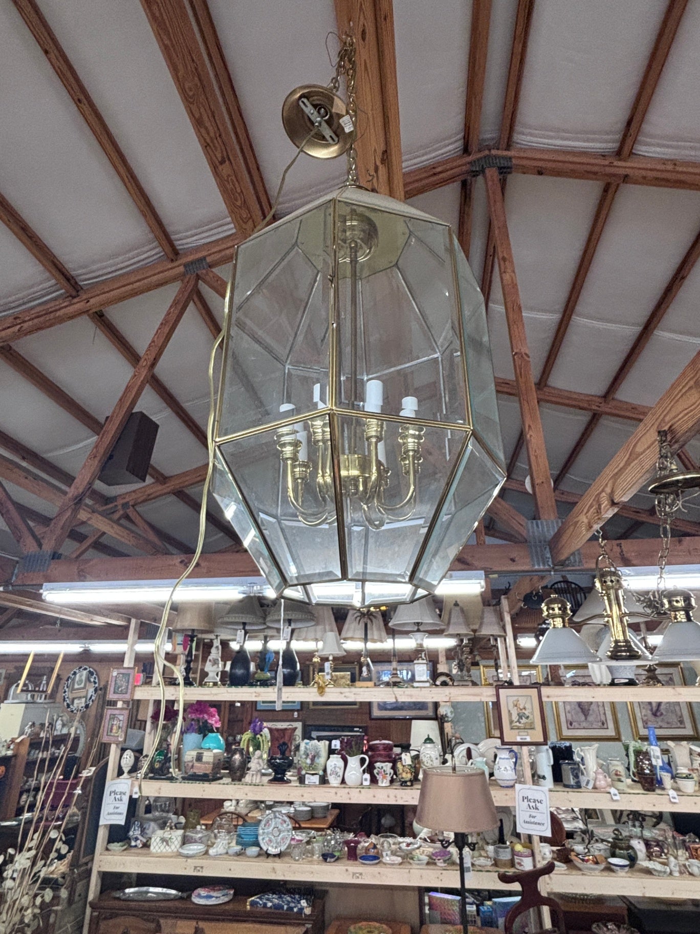 Brass Hexagonal Latern Chandelier