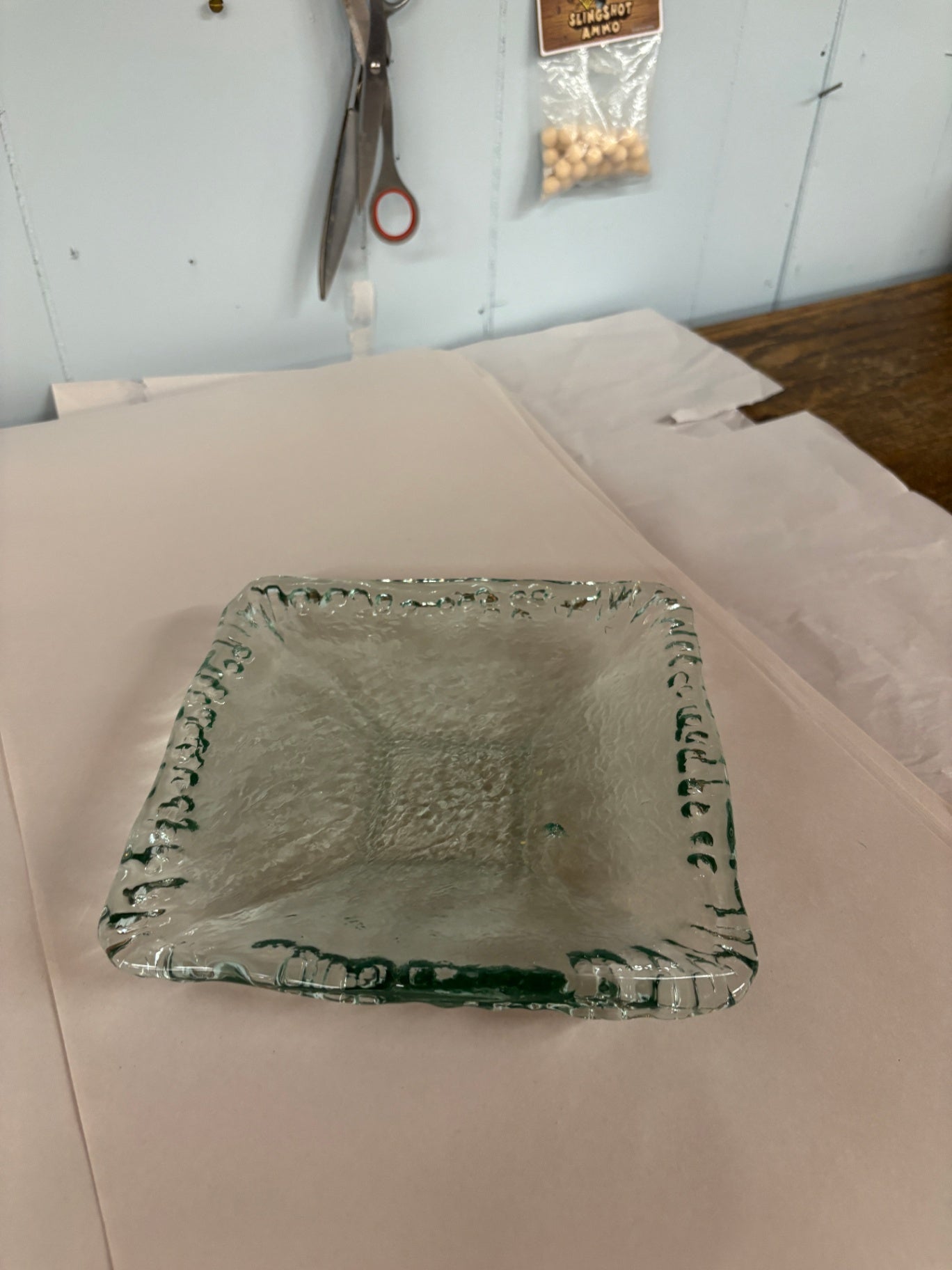 Recycled Green Glass Square 8.5" Serving Plate Hand Blown Textured 