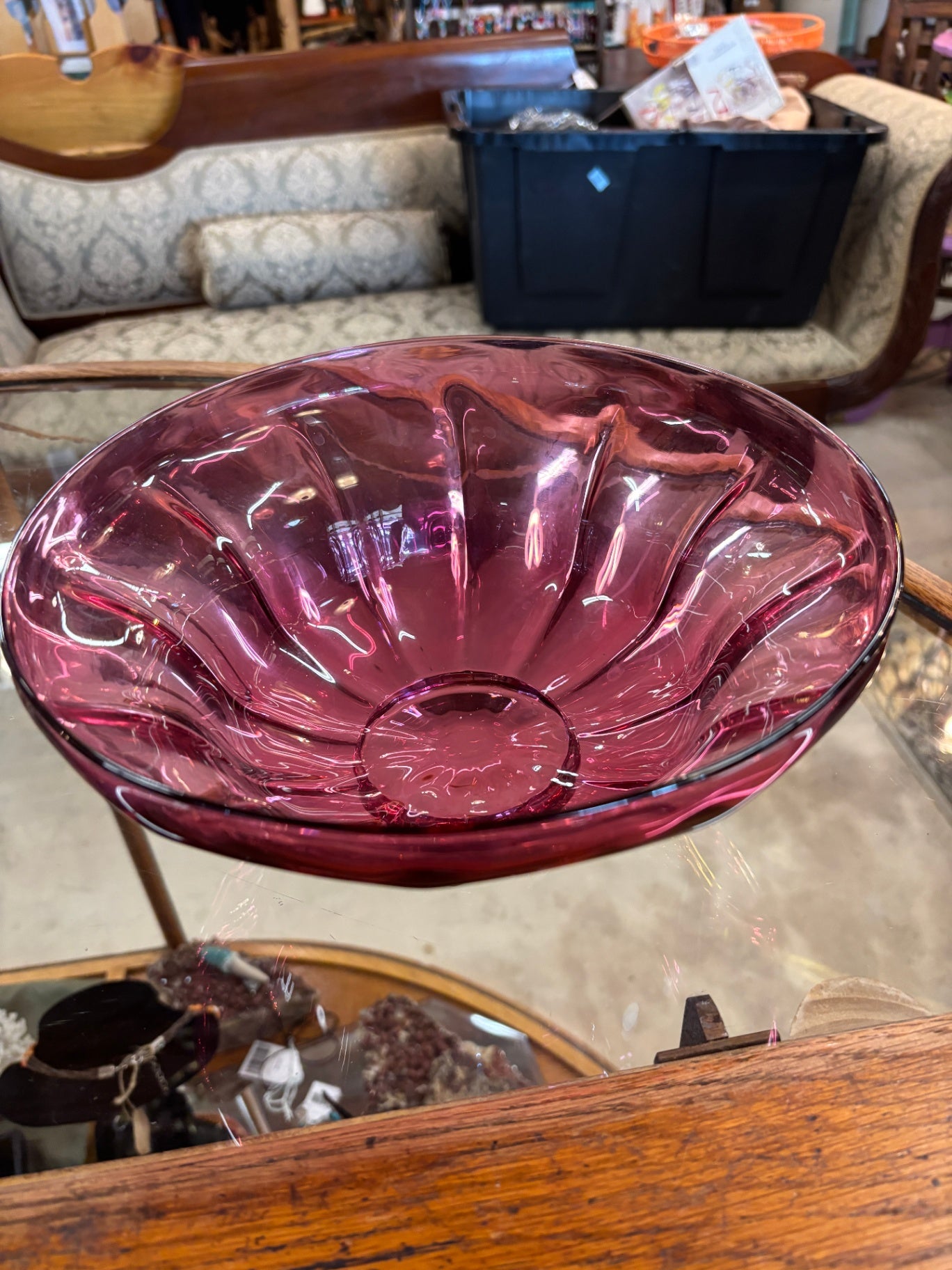 Signed L.C. Roff Art Glass Amethyst Ribbed Studio Bowl, Dated 1995