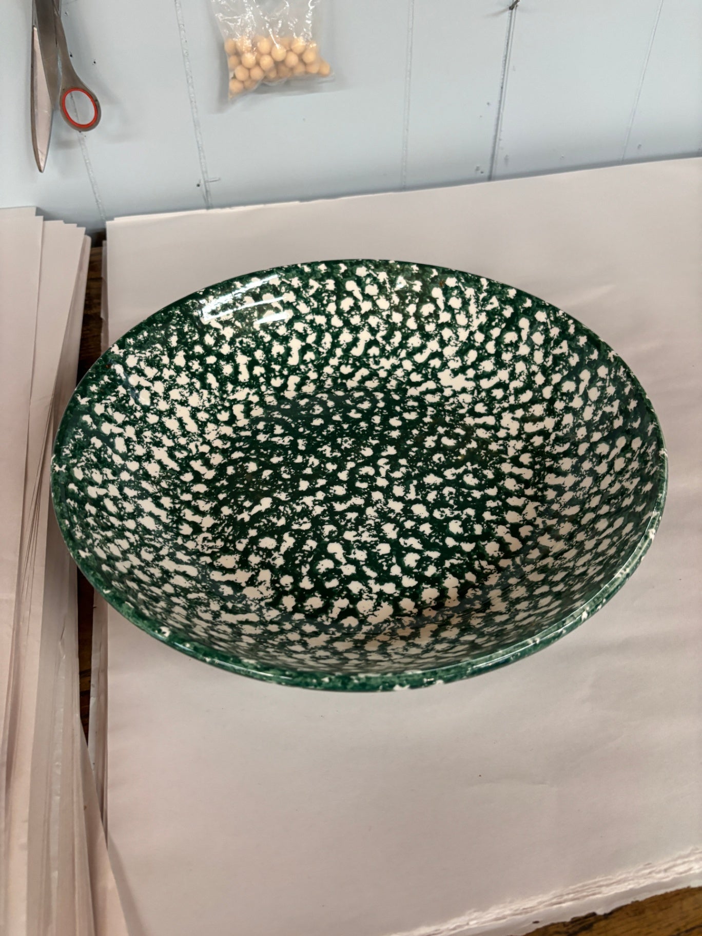 Roma Inc. Green Spongeware Large 13” Bowl Hand Painted Made in Italy VTG