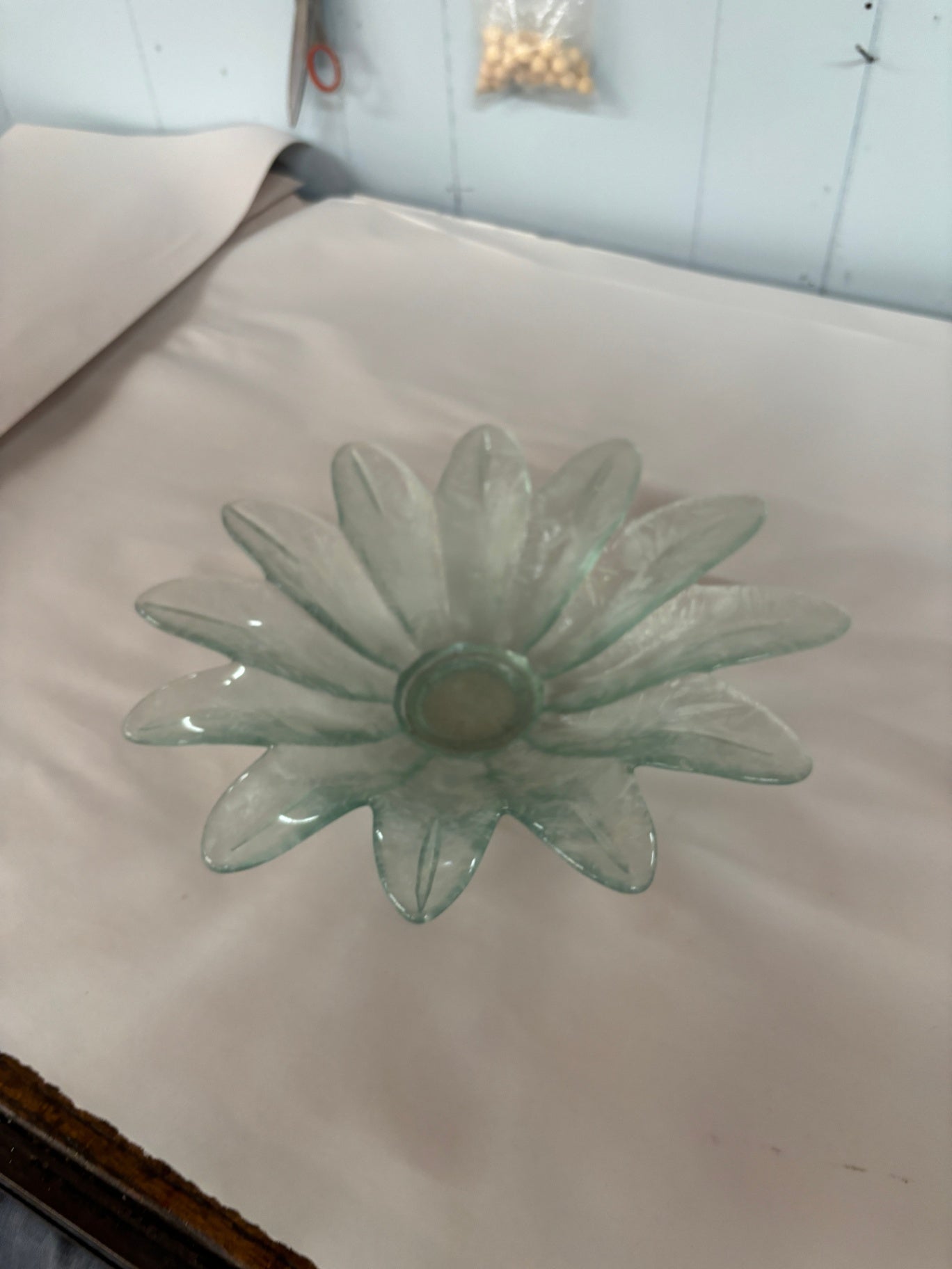 Ecoglass Spain Green Frosted Petal Glass Bowl