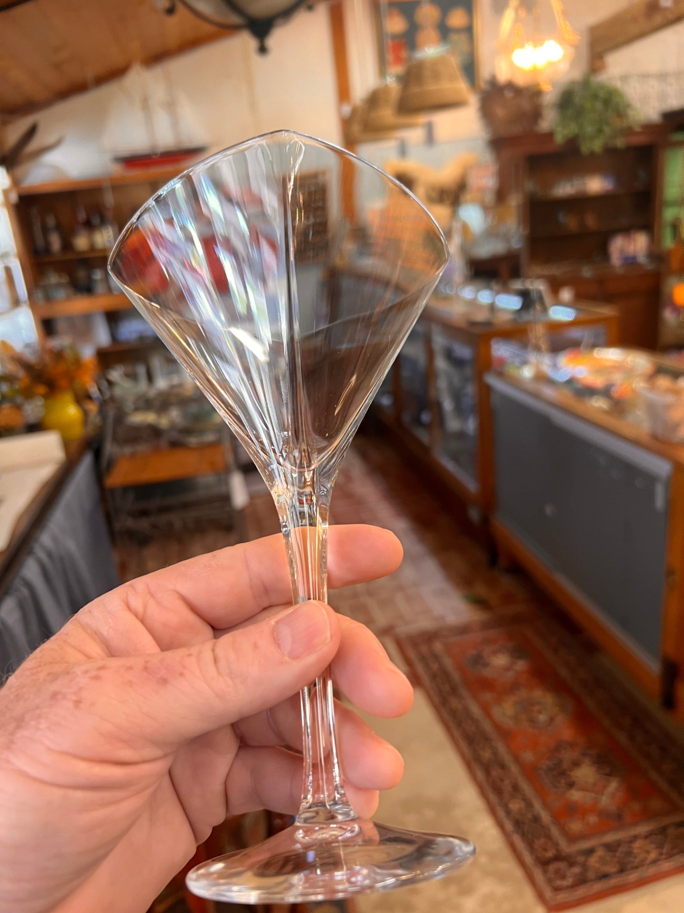 Vintage Crystal Square Bowl Wine Glass – Clear Faceted Stemware – Sold Individually