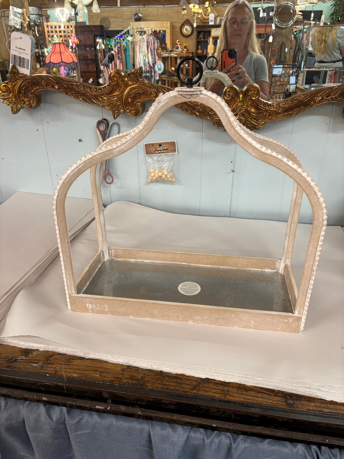 Open Faced White Washed lantern Holder