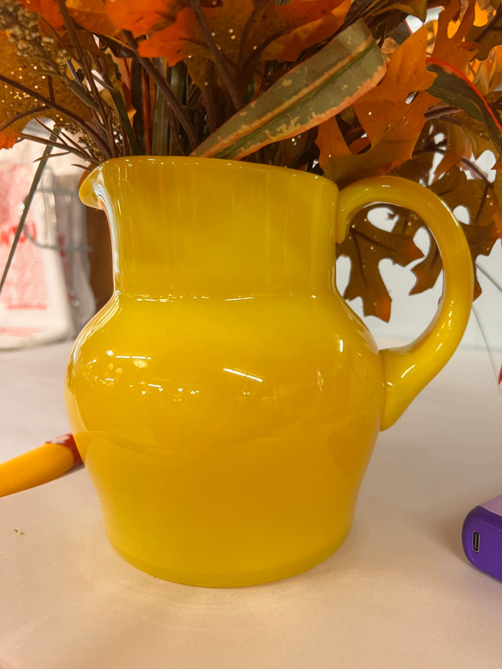 Vintage Swedish Canary Yellow Art Glass Pitcher by Erik Höglund Boda