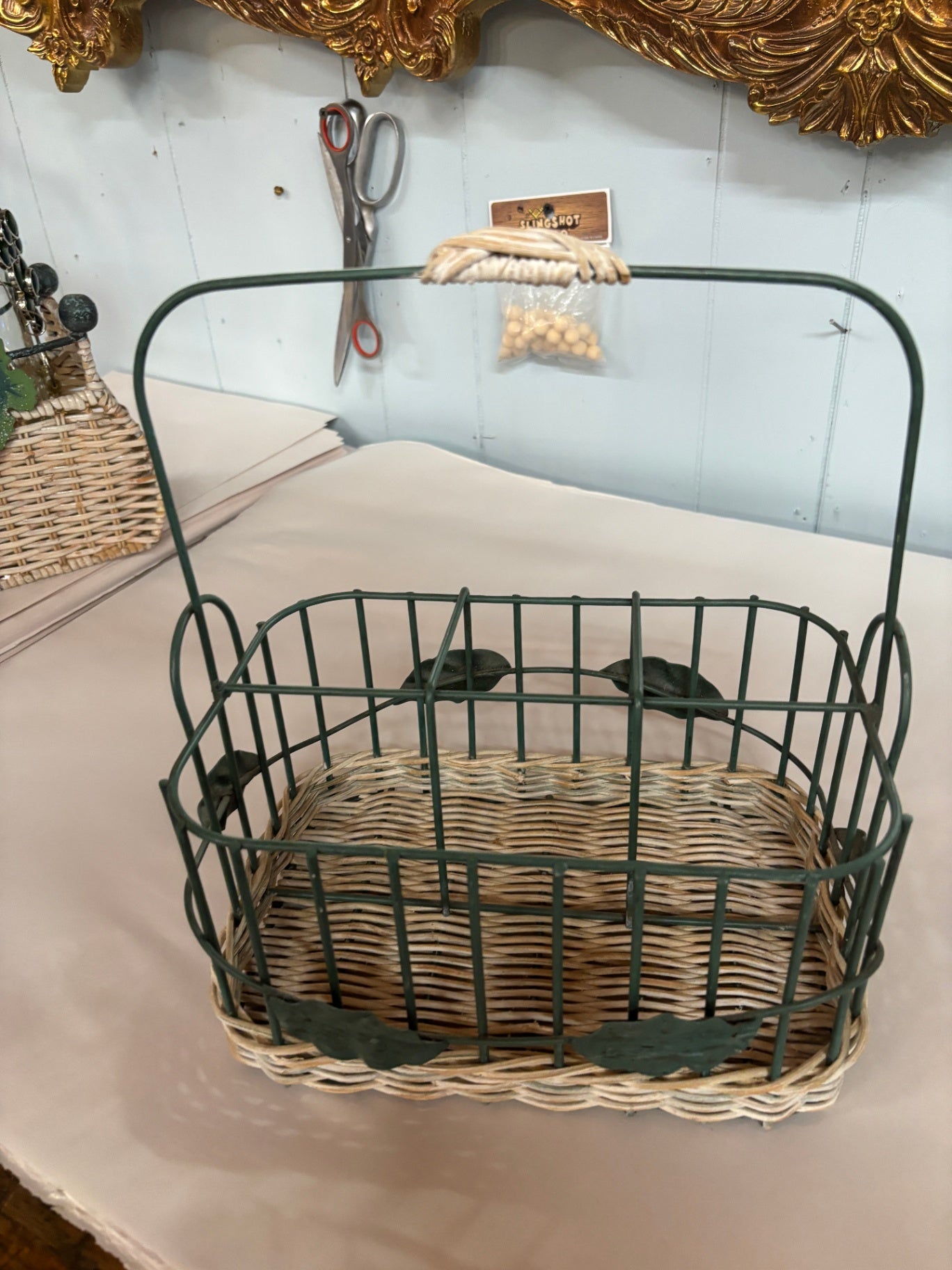 Vintage Wire and Wicker Storage \ Serving Basket