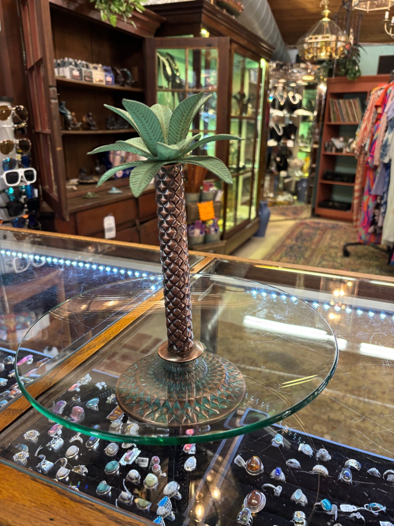 Vintage  Glass Palm Tree Serving Stand