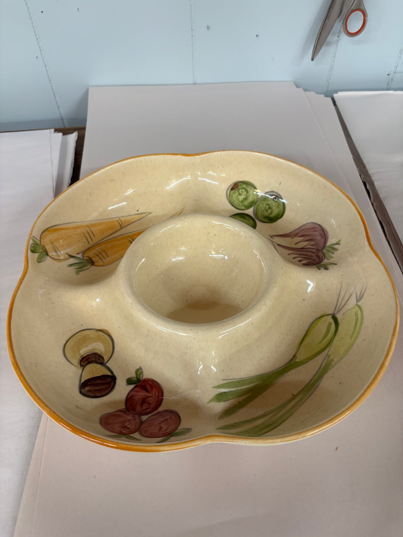 Vintage Designcraft 70's Pottery 11” Chips/Dip Veggie Tray Divided Serving Dish.