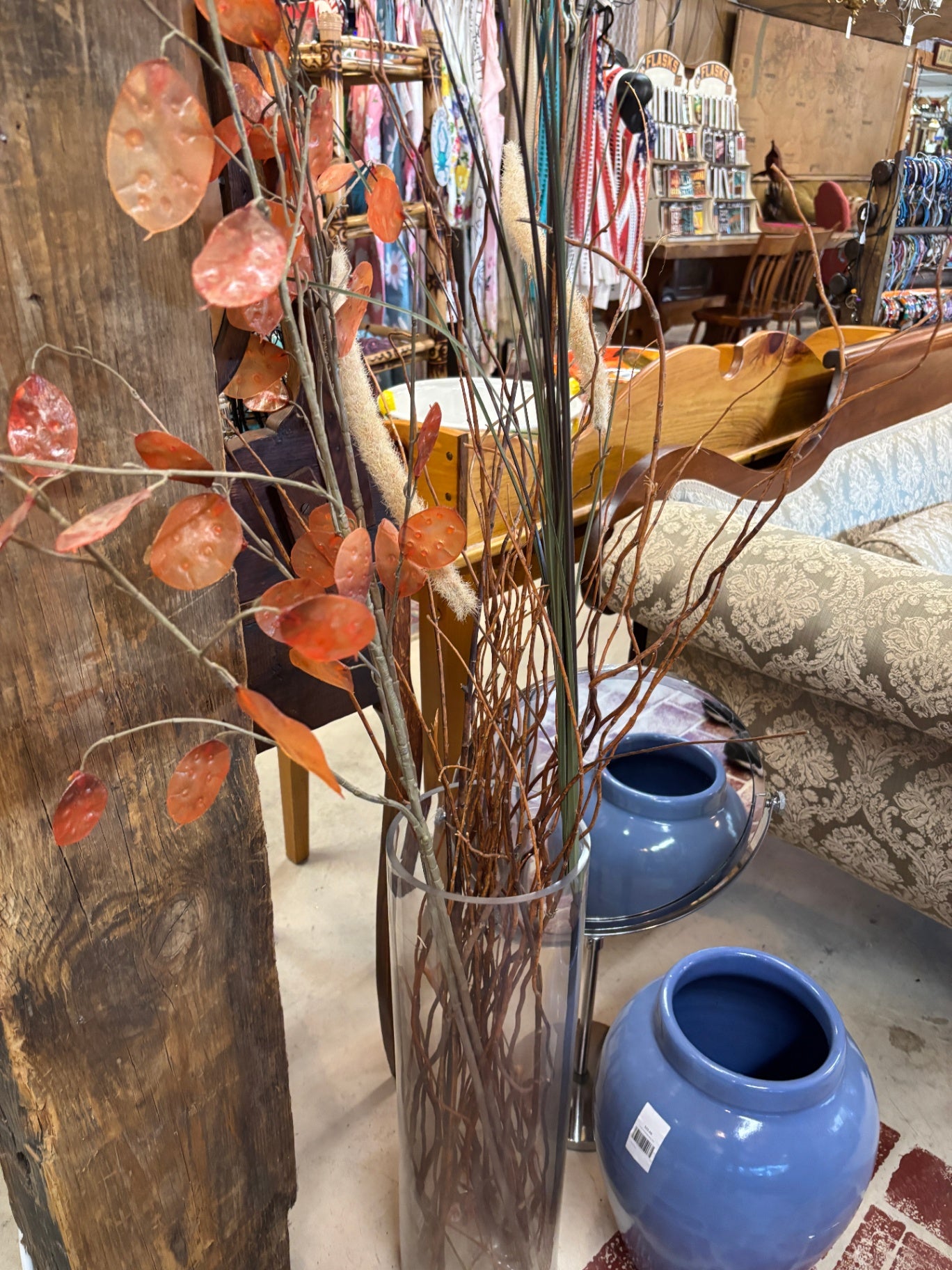 Clear Vase With Dried Flours