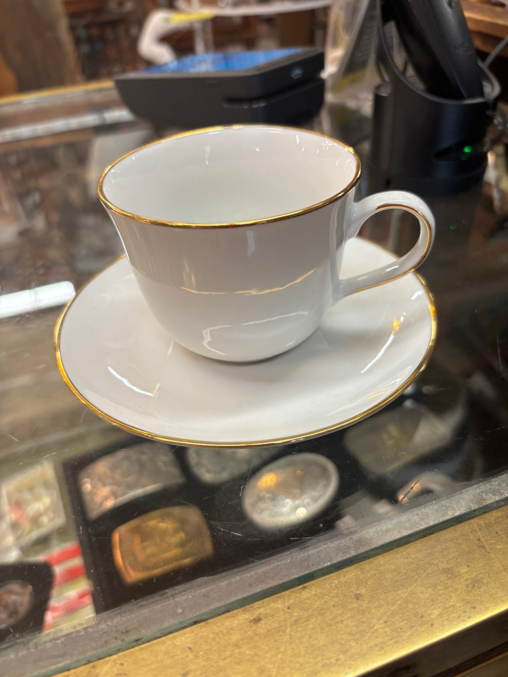 Royal Daulton White/Gold Trim Cup and Saucer