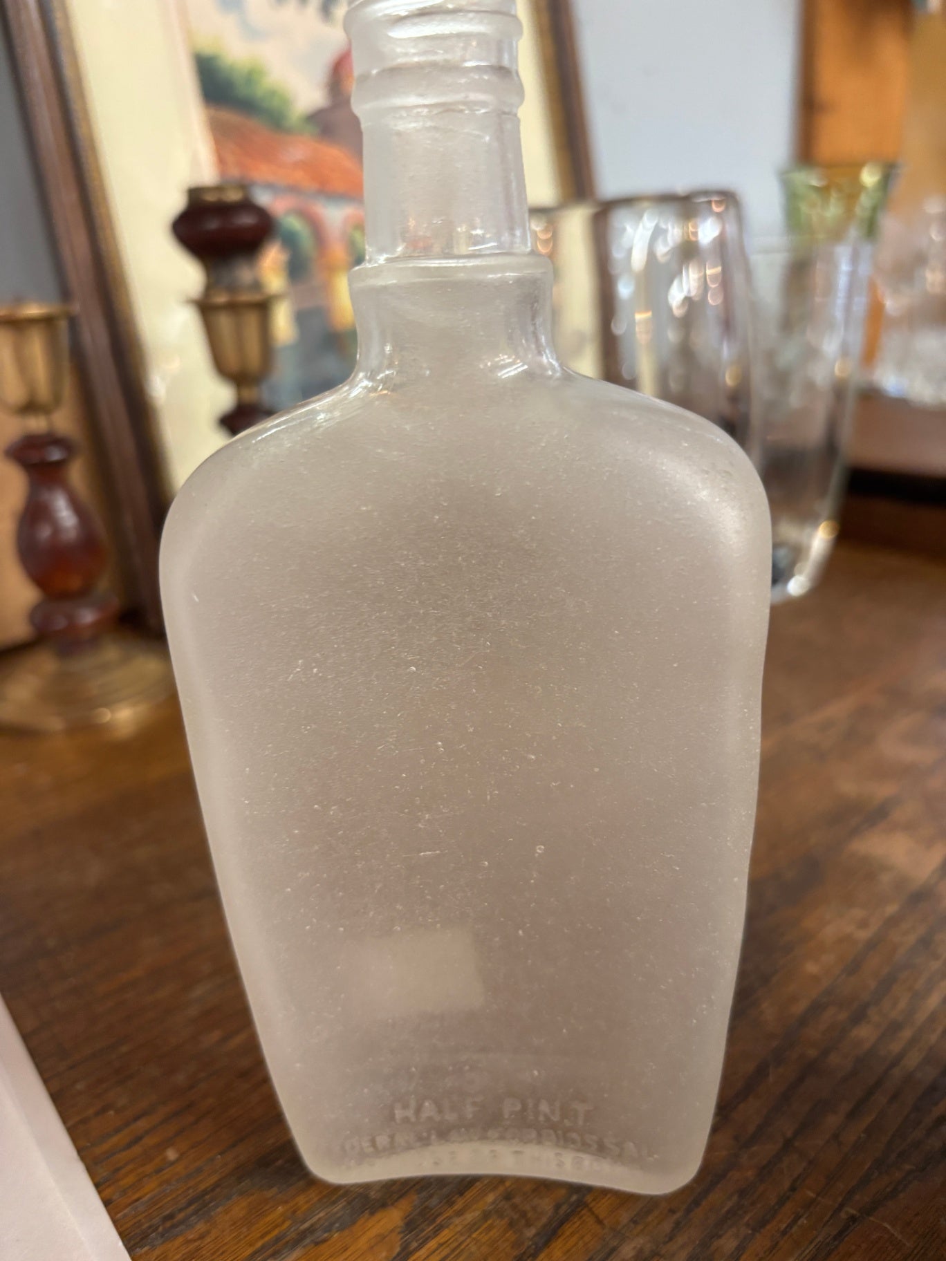 Vintage Keller Products Frosted Glass Half Pint Liquor Flask Bottle – Embossed