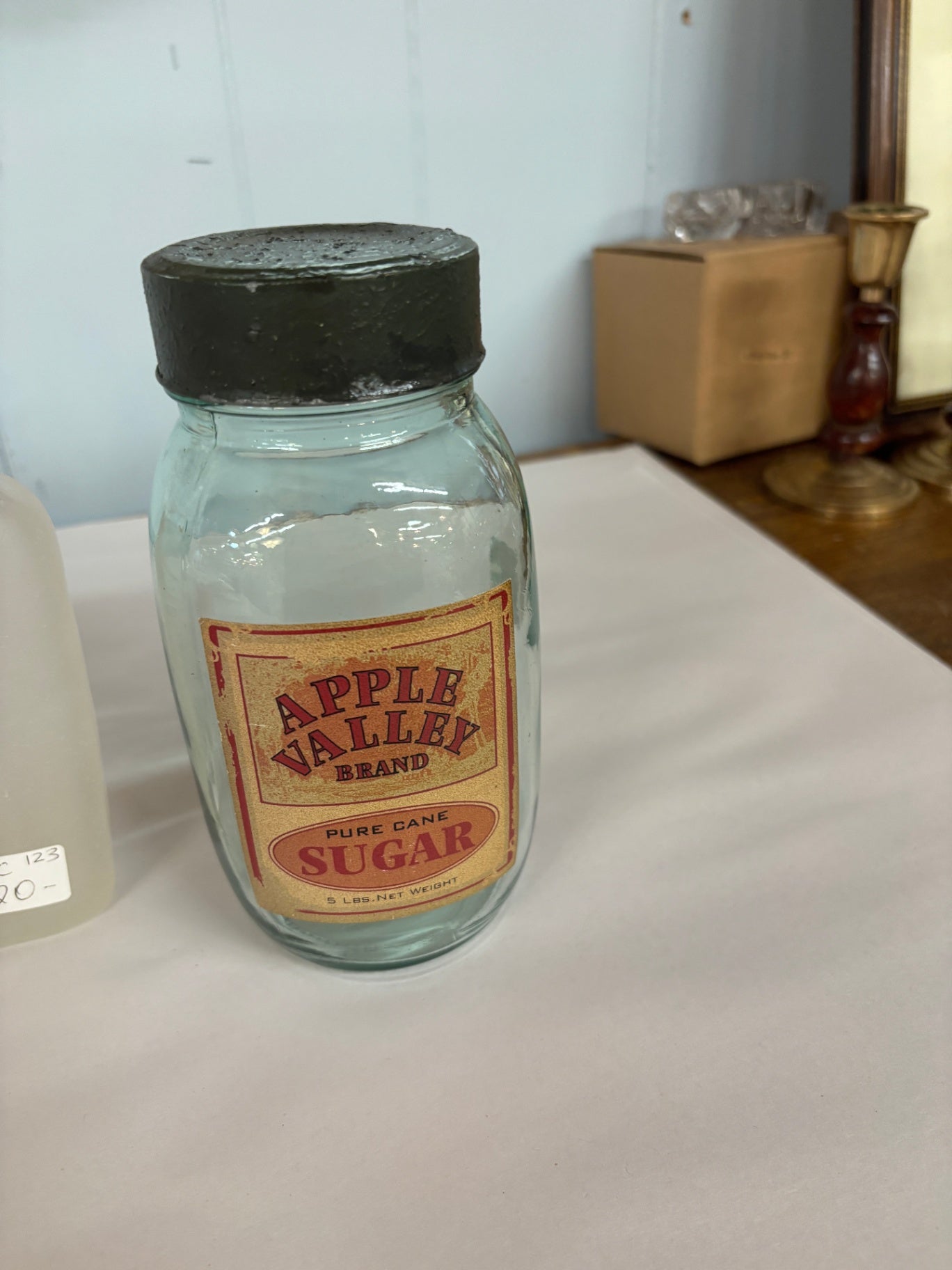 Vintage Apple Valley Brand Pure Cane Sugar glass storage jar