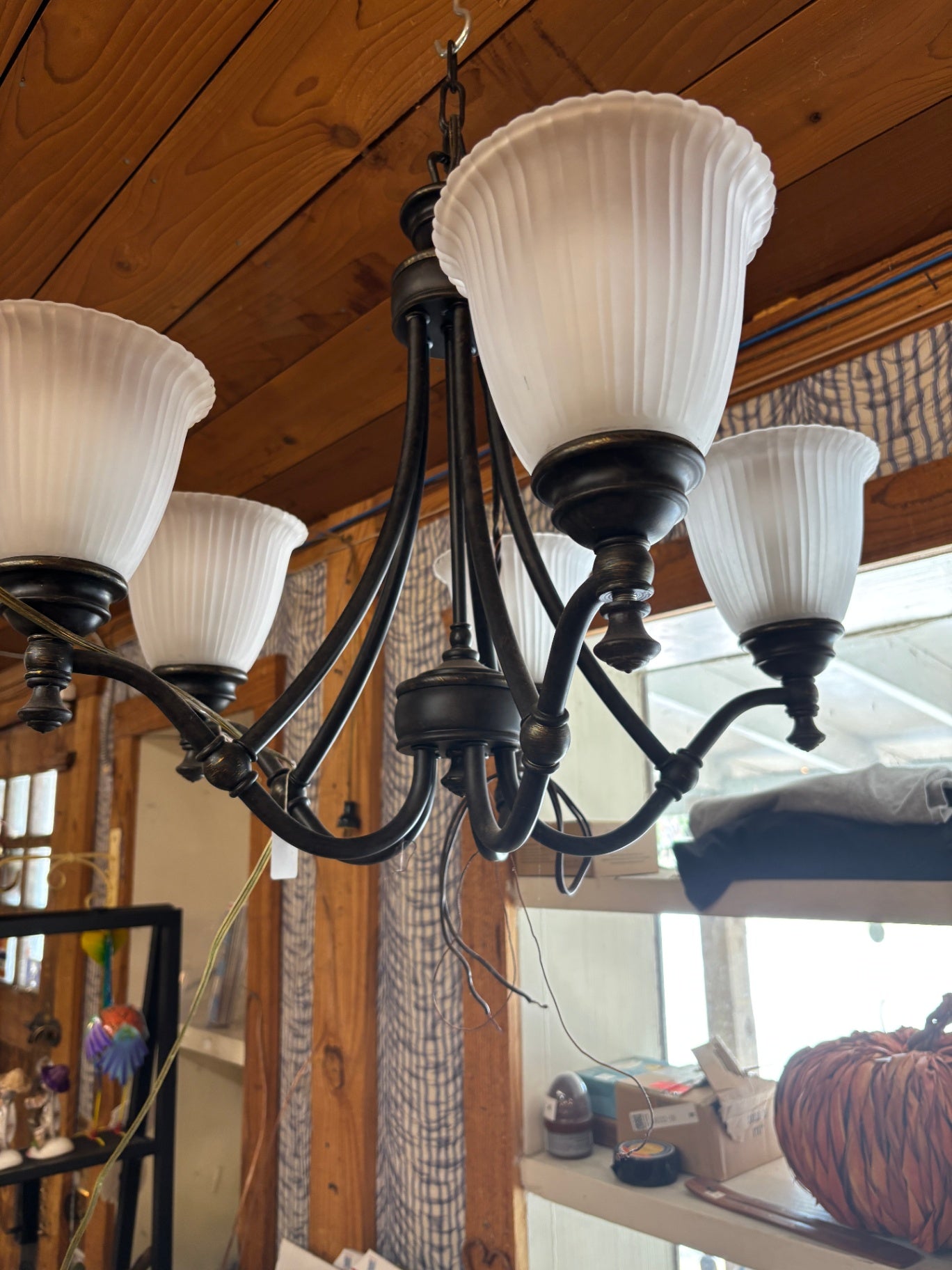 5-Light Oil Rubbed Bronze Chandelier with Frosted Ribbed Tulip Glass Shades
