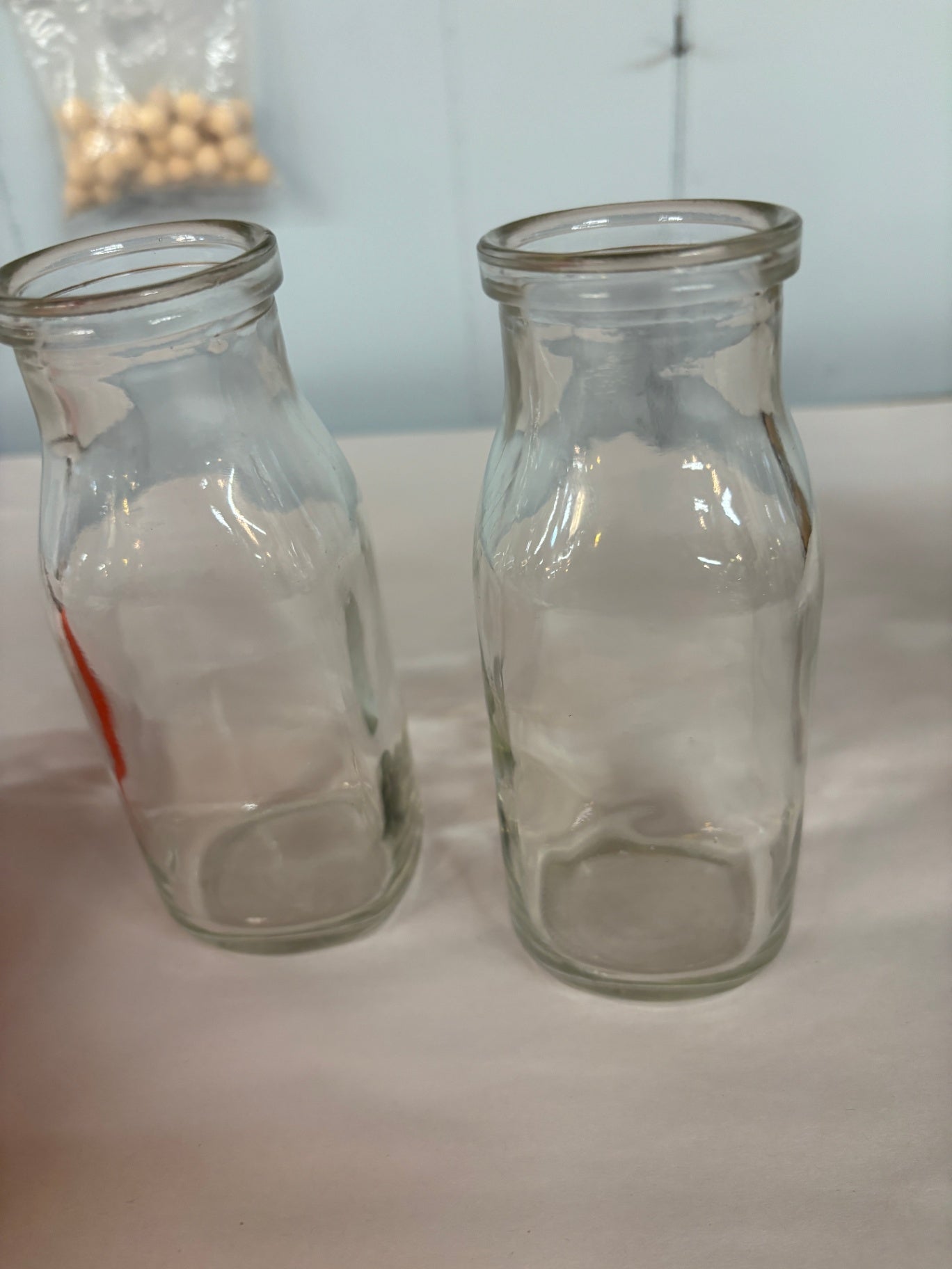 Pair of Vintage Clear Glass Dairy Milk Bottles – Farmhouse Kitchen Decor