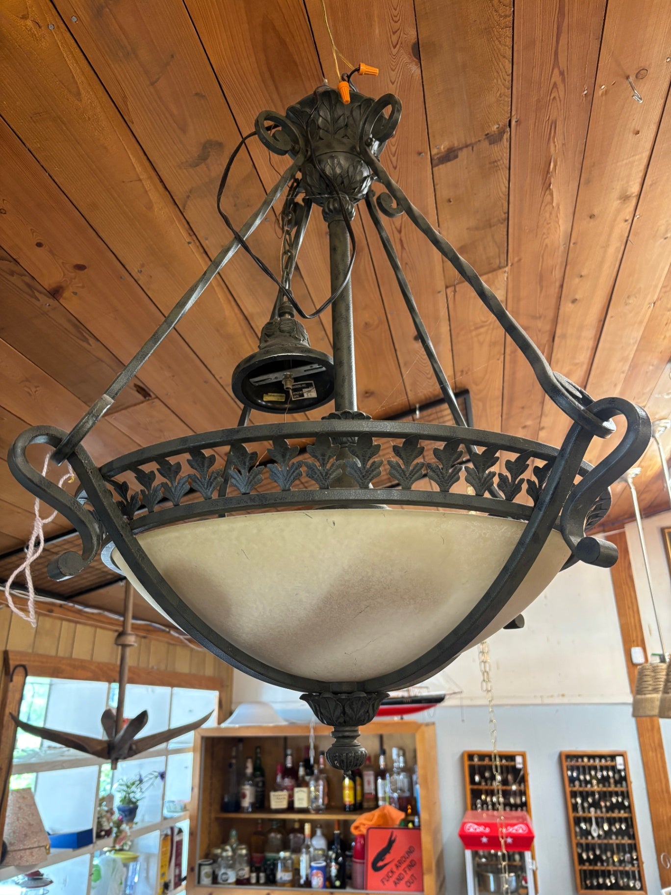 Mediterranean / Tuscan-style wrought iron inverted bowl chandelier