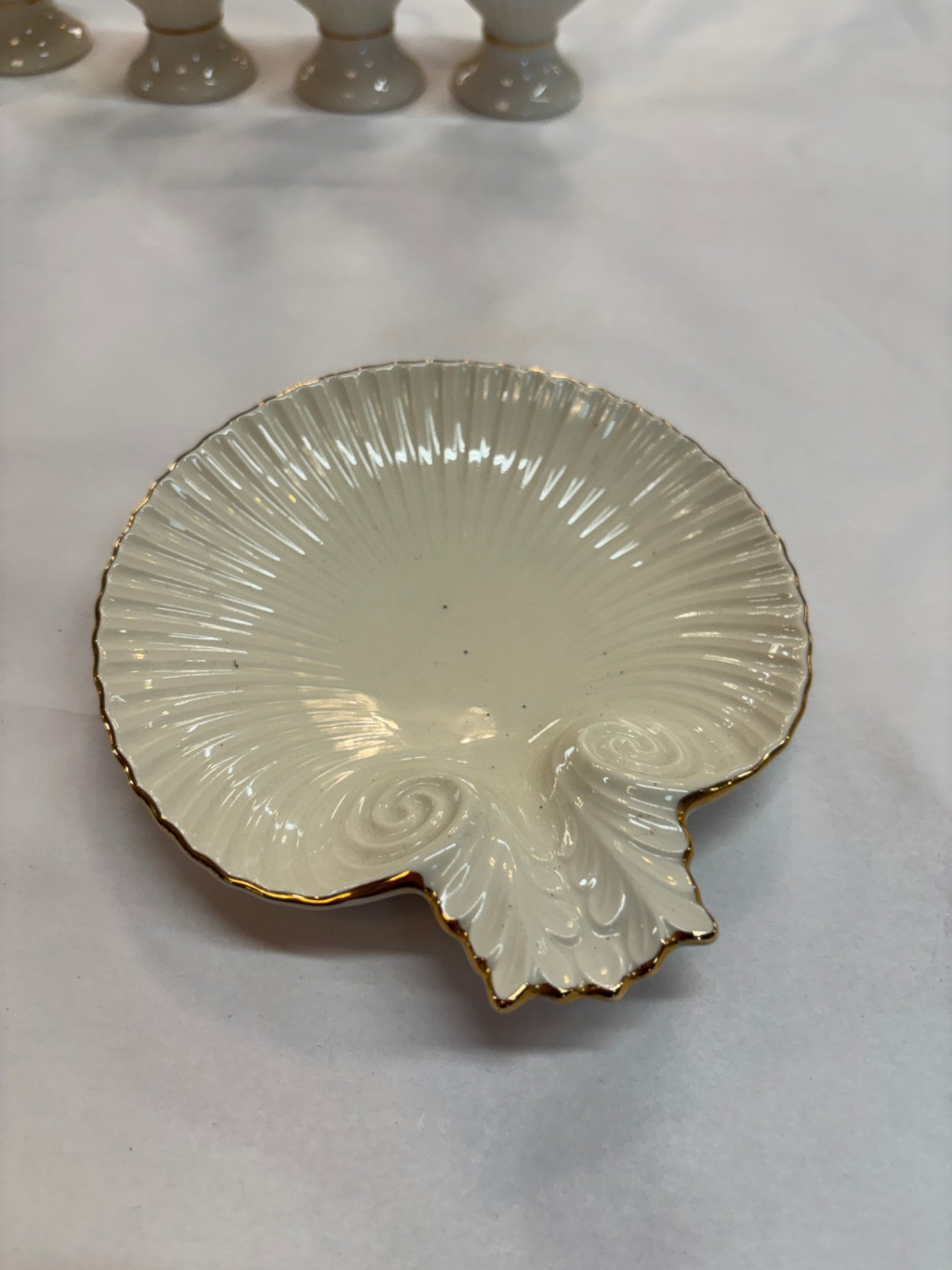 TRINKET TRAY by LENOX USA Triangle Shape 7" Across GOLD Trim Made In USA