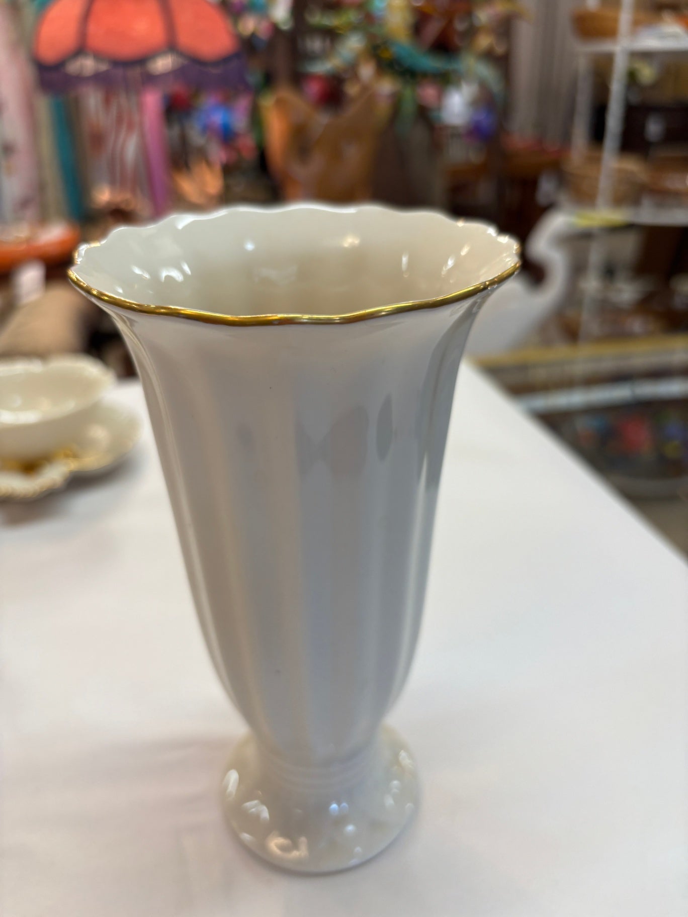 Lenox Symphony Porcelain Flared Vase 8" H Gold Trim, Made in USA