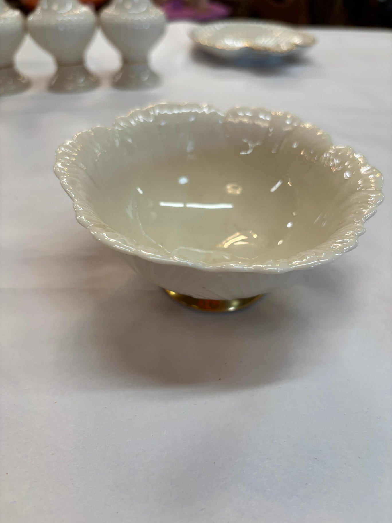 Vintage Lenox Dorian Cream & Gold Scalloped Pedestal Bowl – Nut, Candy, or Trinket Dish