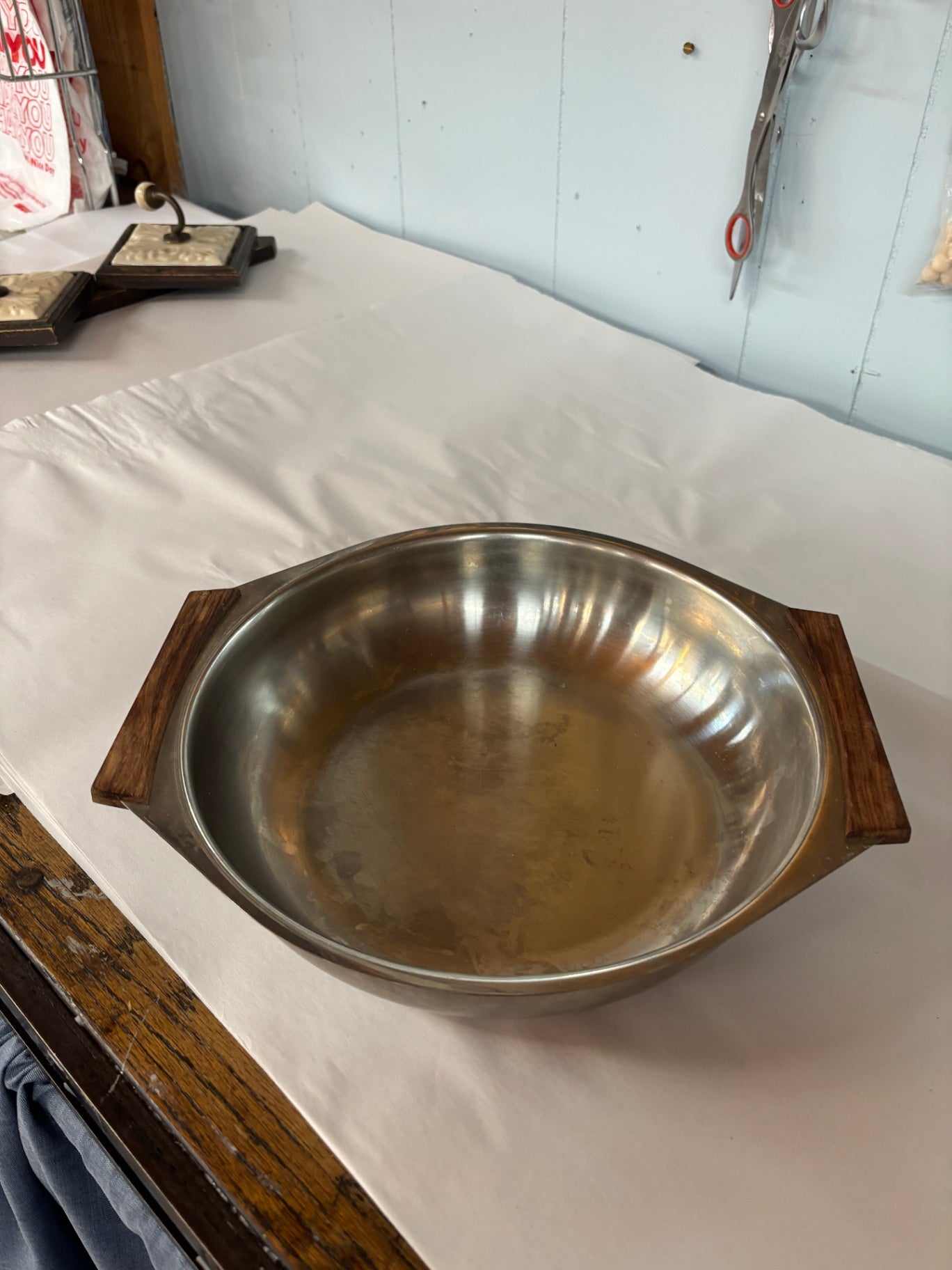 GENSE Stainless Steel 18/8 Serving Bowl with Wood Handles Sweden MCM vintage