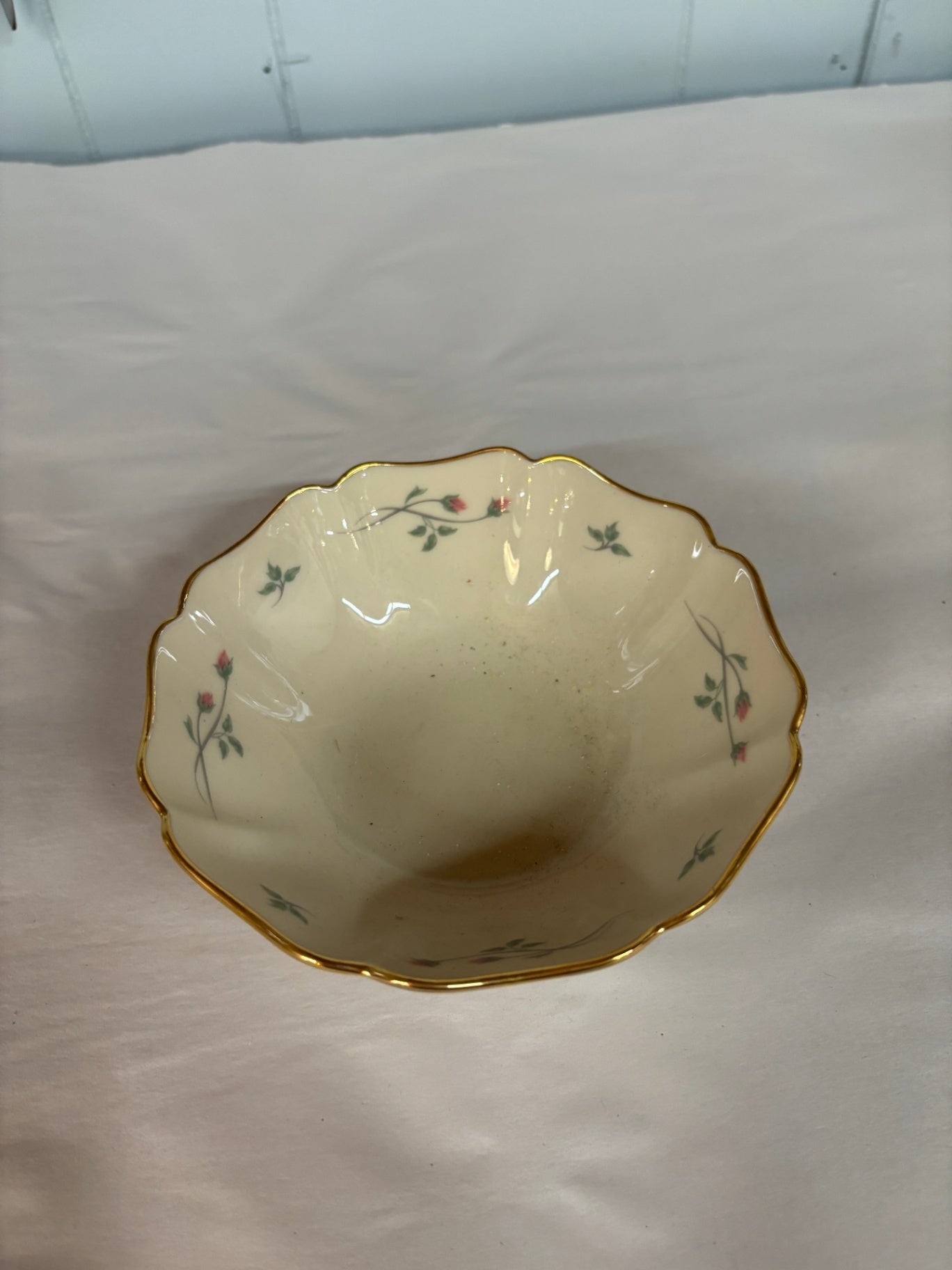 Lenox Rose Manor Serving Bowl with Hand Painted Rose Buds and Gold Scalloped Rim